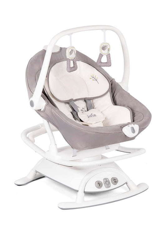 Joie Columpio Portatil para Bebe Sansa, Cuna Mecedora con Giro de 90°, Silla Mecedora Reclinable con 3 Posiciones y Vibracion Calmante, Bouncer Electrico para Bebe