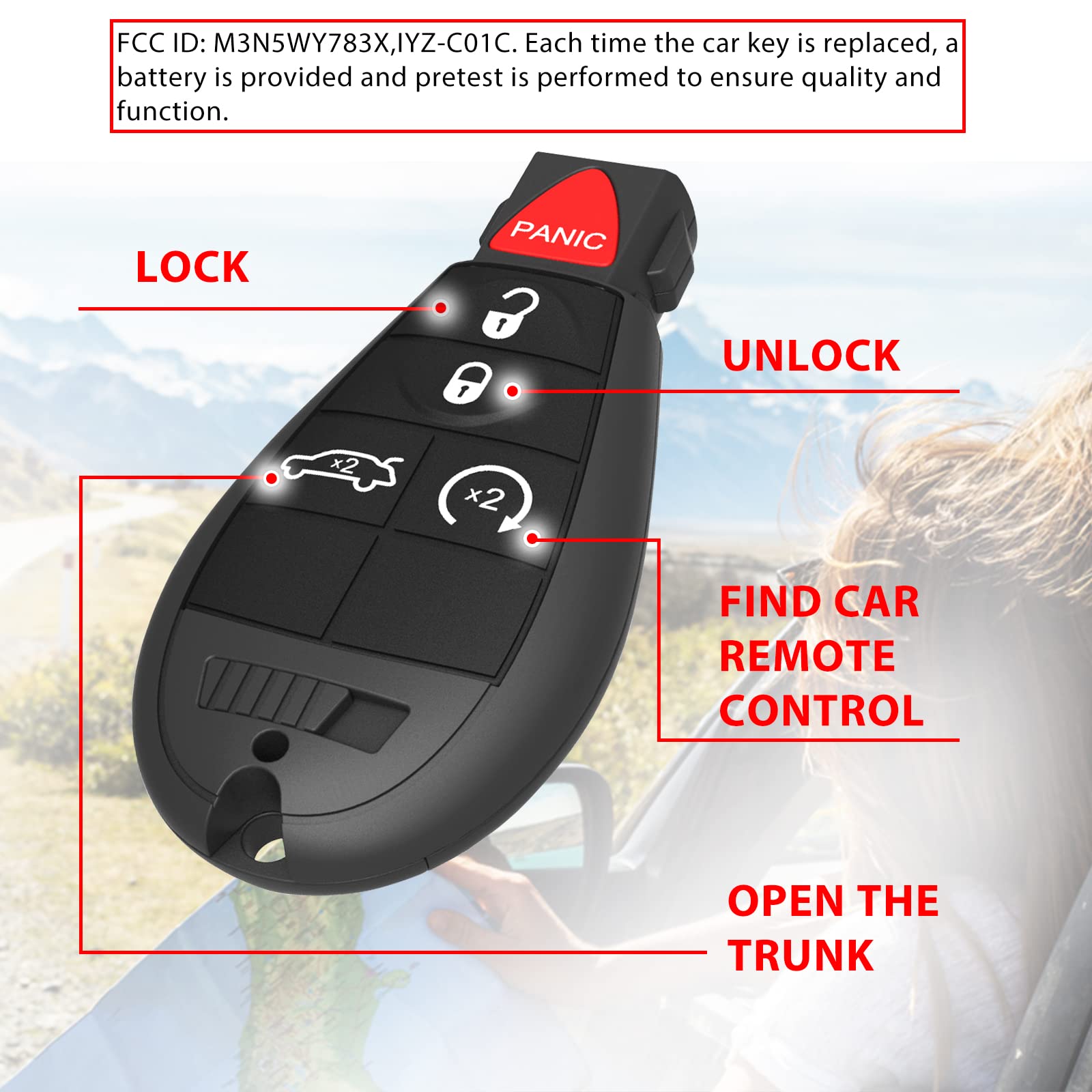 Llavero de 5 botones para Chrysler 300 2008-2014 para Dodge Challenger Durango Magnum para Jeep Grand Cherokee Keyless Entry Remote fob FCCID: M3N5WY783X 56046639AC 56046639AD 56046639AE-433Mhz