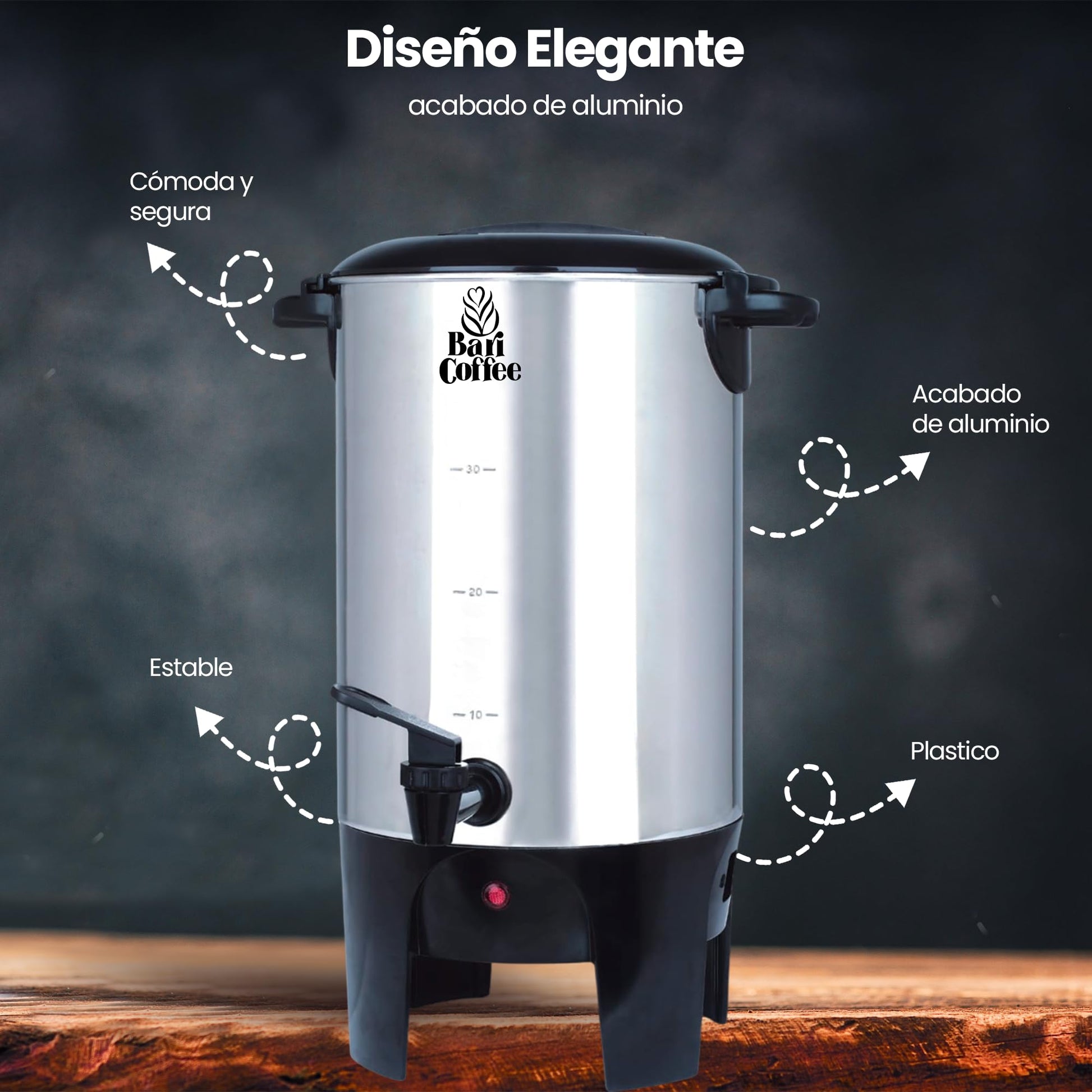 Baricoffee Cafetera 6 Litros, 40 Tazas, Cafetera Electrica, Tapa con Asas, Acero Inoxidable, Cafeteras Automaticas, Dispensador de Bebidas, Filtro Permanente Lavable, Dispensador de Bebidas Calientes