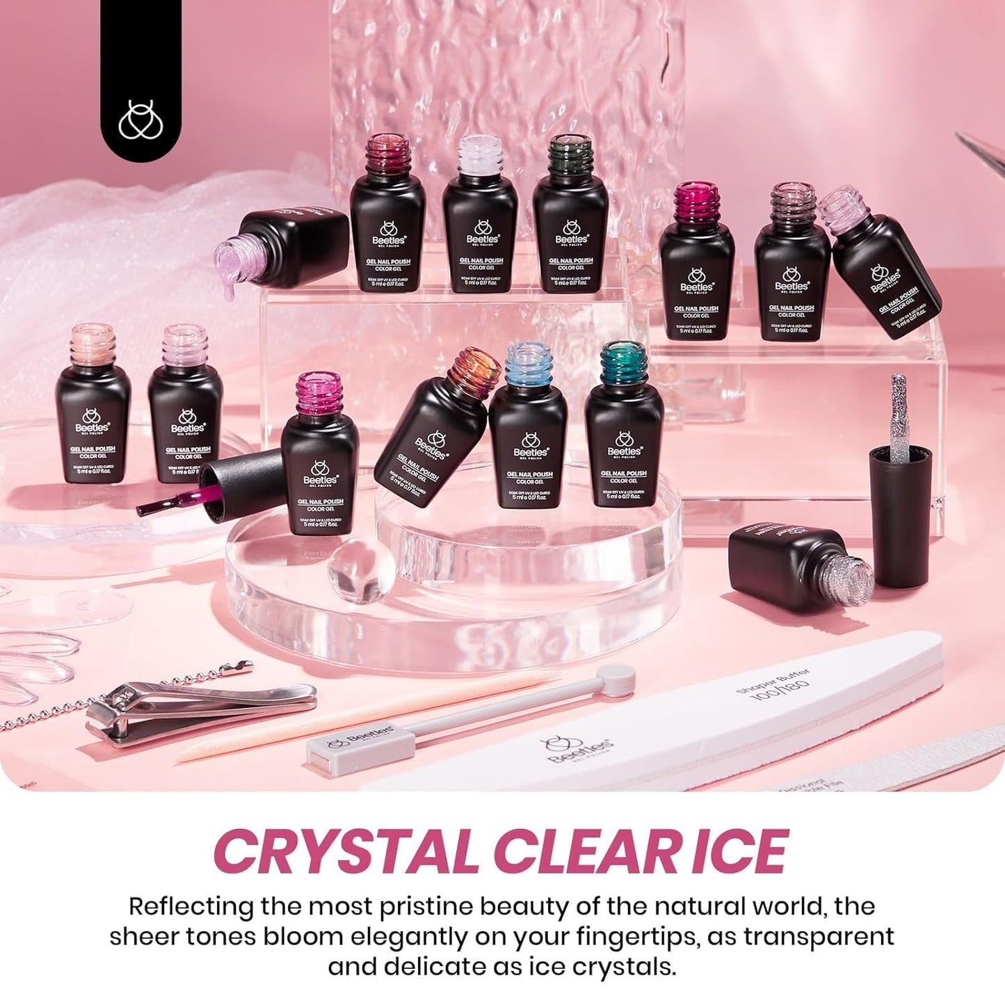 Beetles Set Esmalte en Gel Jelly 53 Piezas 36 Colores Uñas Semitransparentes Milky Cat Eye Glitter Base Top Coat Mate Brillo UV LED Manicura en Casa