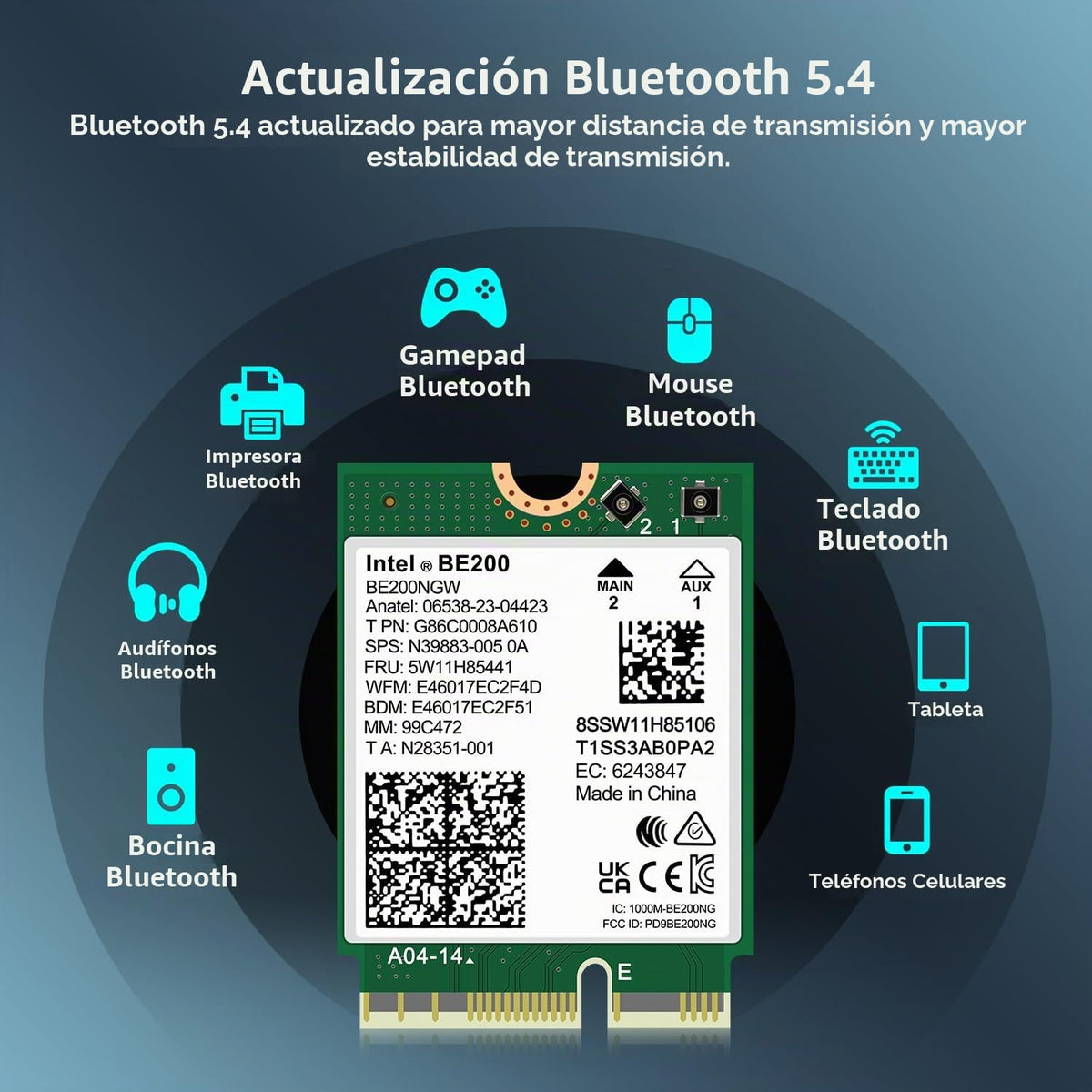 Tarjeta Inalámbrica WiFi 7 GigaPlus Intel BE200 NGW Bluetooth 5.4 5800Mbps M.2/NGFF para Intel 12ª Generación y Superior CPU Windows 10/11 Linux