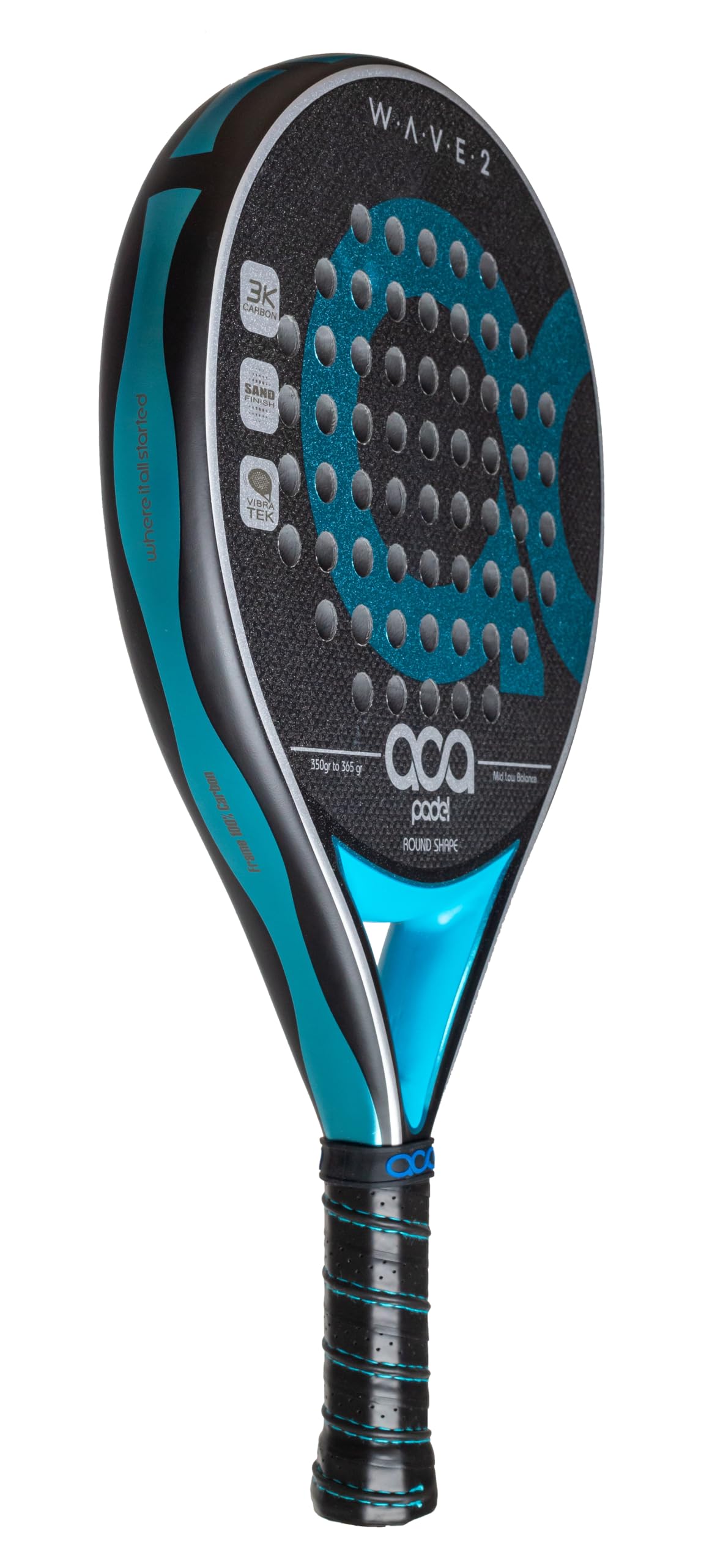 Pala de Padel Aca Carbono 3K Redonda Acabado Arena Goma Soft Blackeva