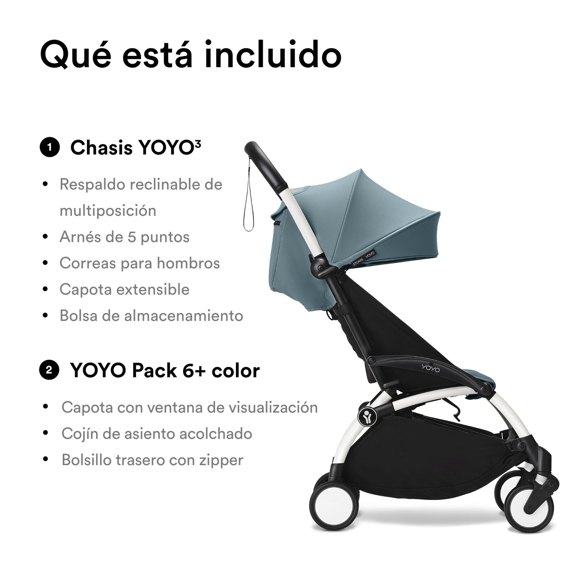 Carriola Stokke YOYO3 Blanca Aqua Compacta para Niños de 6 Meses en Adelante