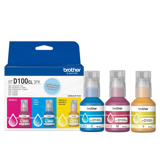 Brother Botellas de tintas Color Cian, Magenta y Amarillo BTD100CL3PK