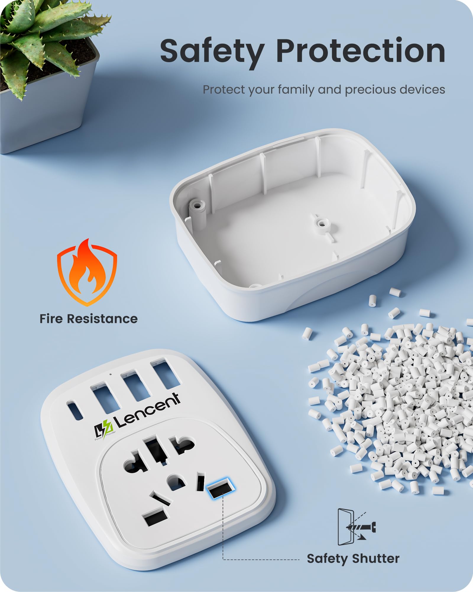 LENCENT Adaptador de Enchufe Mundial a Americano, Convertidor de Enchufe Internacional para Europa/Reino Unido/Australia/Suiza/Brasil a EE. UU./México, 3 Puertos USB-A y 1 Tipo-C, Perfecto para Viajar