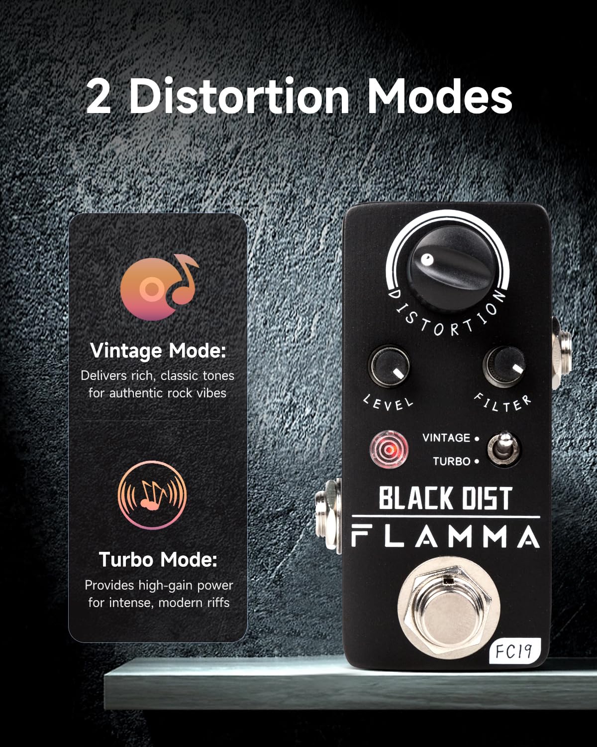 Pedal de Distorsión FLAMMA FC19 Clásico Cálido True Bypass