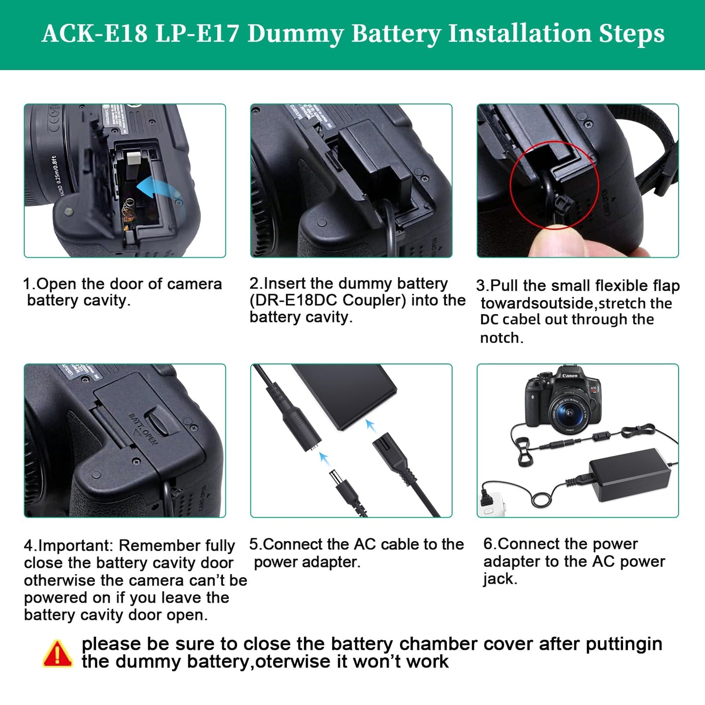 ACK-E18 AC Power Adapter Supply Kit Gonine Replacement DC Coupler DR-E18 (Replace LP-E17 Battery) Charger for Canon EOS 750D, 760D, 800D, 77D, Rebel T6i, T6s, T7i, EOS Kiss X8i, EOS 8000D Cameras.