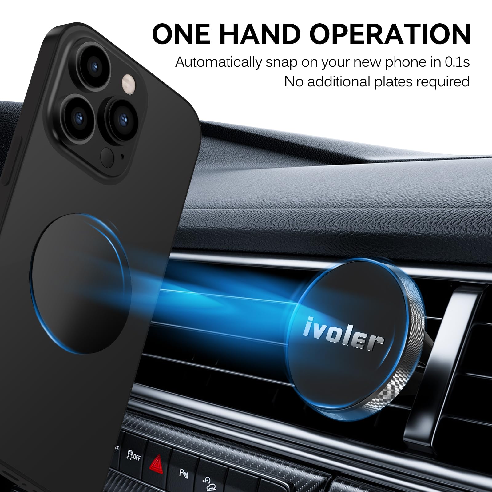 ivoler 2 Pack Soporte Celular Auto Magnético, Porta Base Celular Auto, Iman Coche Móvil para Rejilla del Aire, 360°Rotación, Soporte Magnético Móvil Coche para Smartphone, iPhone, Negro