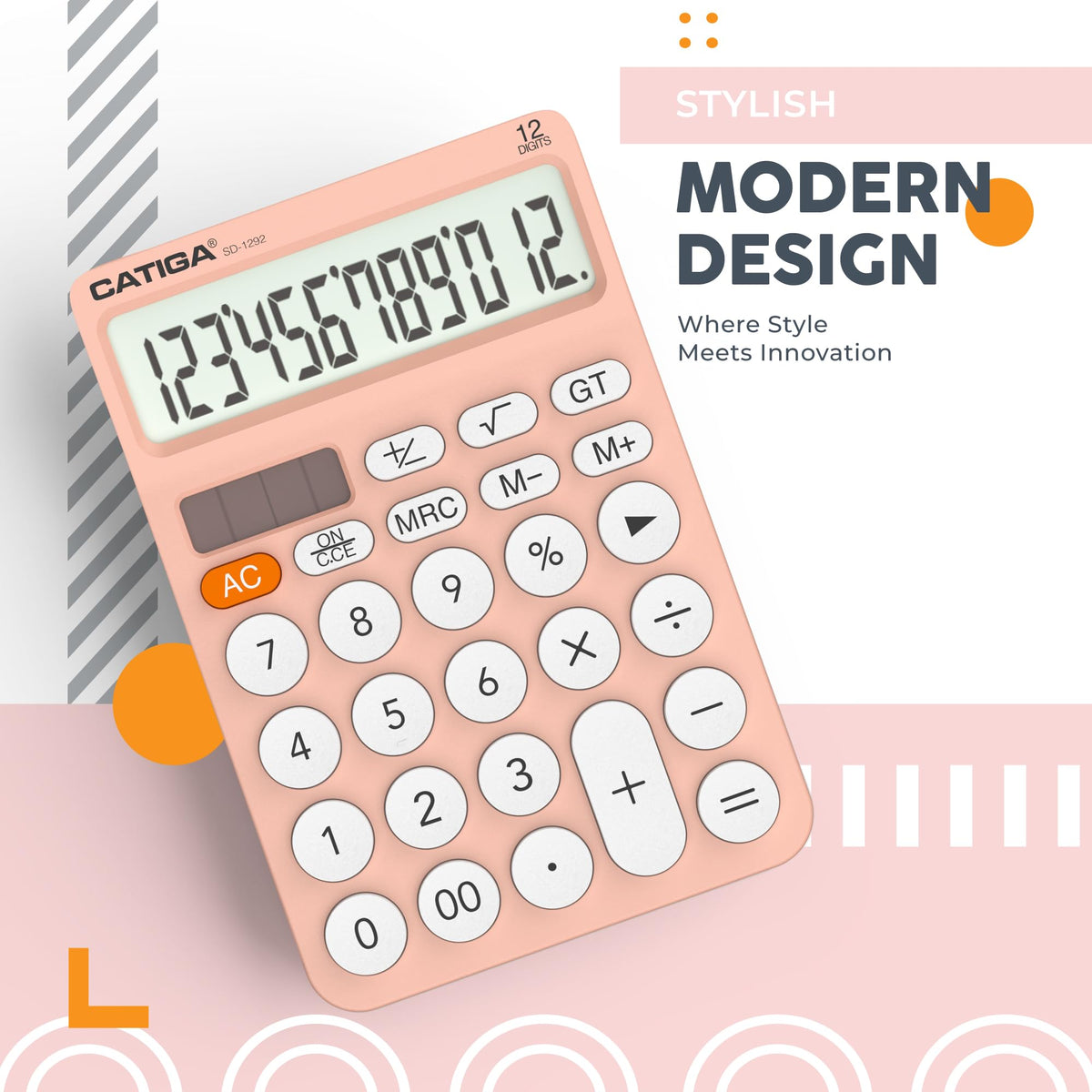 Calculadora Básica CATIGA Negro Pantalla LCD Grande 12 Dígitos para Oficina, Escuela, Hogar