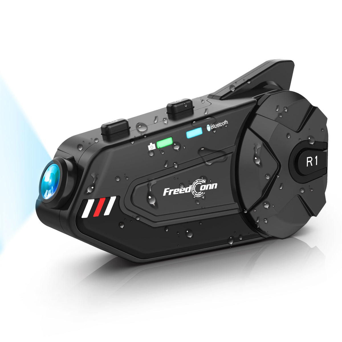 Auriculares para Casco de Motocicleta FreedConn R1plus Bluetooth Intercom FM Negro Impermeables para 6 Ciclistas