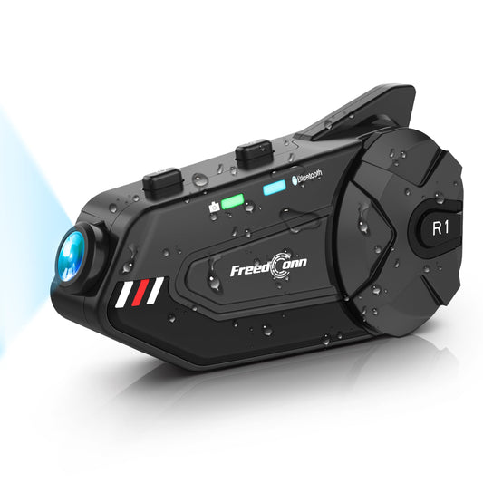 Auriculares para Casco de Motocicleta FreedConn R1plus Bluetooth Intercom FM Negro Impermeables para 6 Ciclistas