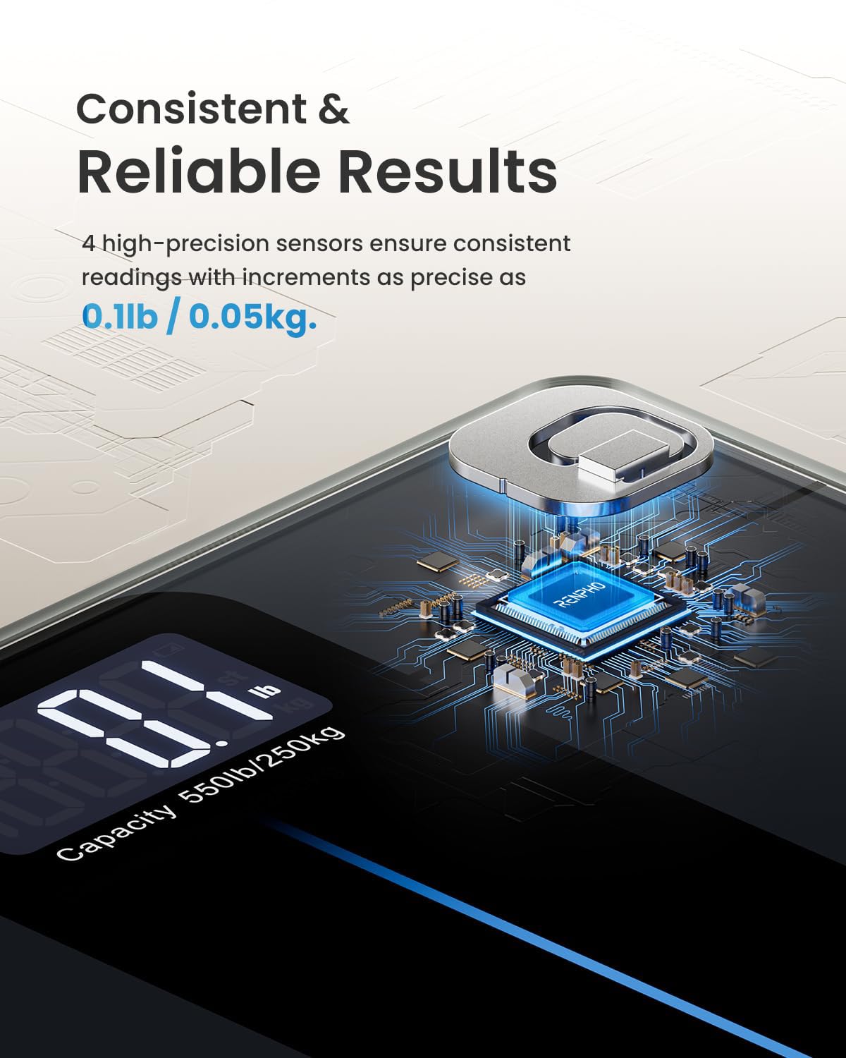 Báscula de Baño RENPHO 550 lb Alta Precisión Pantalla LCD Baterías Incluidas