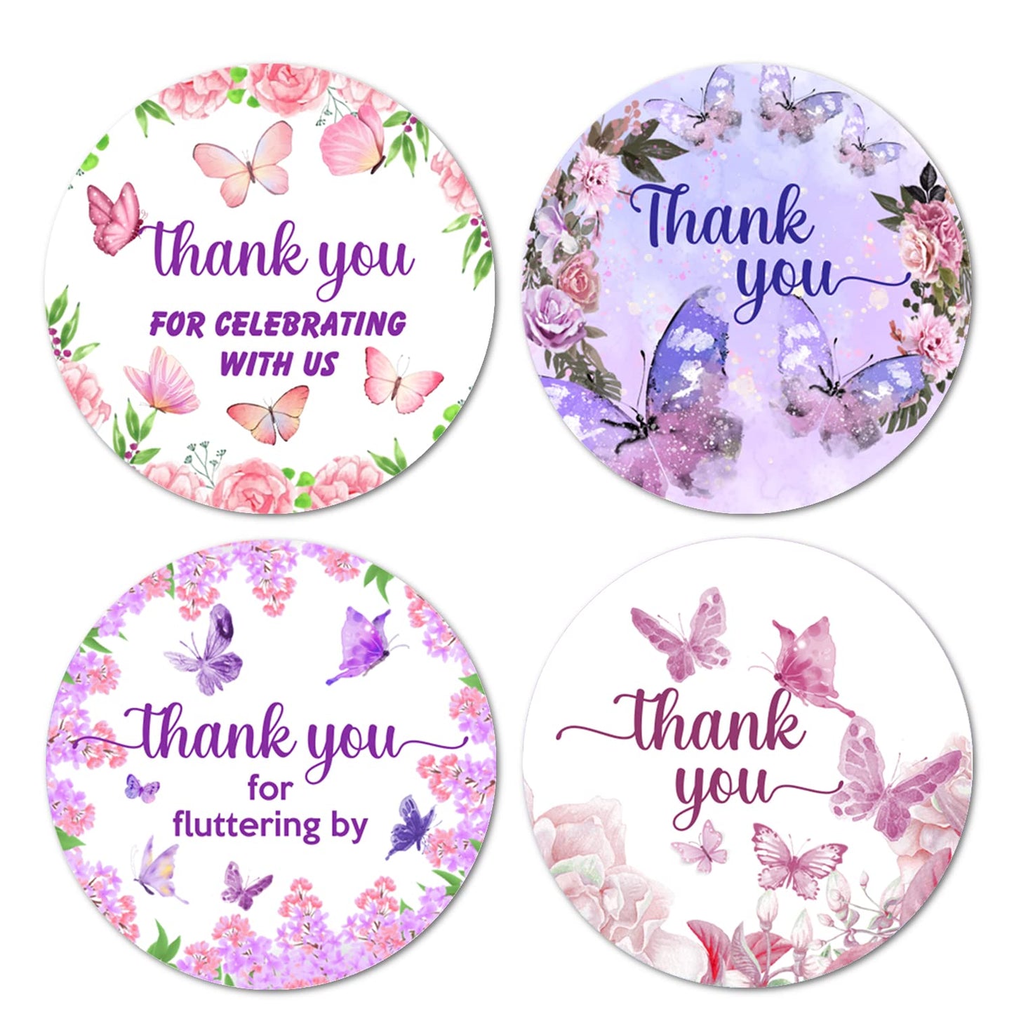 Mariposa 40 pegatinas de agradecimiento, etiquetas brillantes redondas grandes de 2 pulgadas, tema para baby shower, cumpleaños, boda, despedida de soltera, ideal para recuerdos de fiesta, etiquetas, juegos y suministros. Fabricado en Estados Unidos