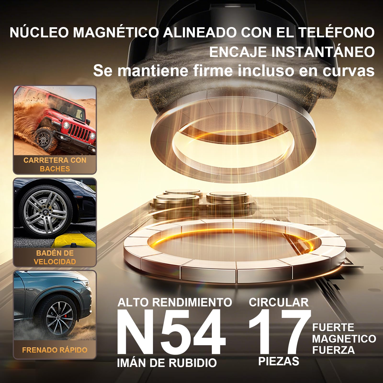 FEISEDY Soporte Magnético Plegable para Coche con Pinza Ajustable – Compatible con iPhone y Todos Teléfonos (Incluye No Magnéticos), 360° Rotación, Base Fuerte y Estable para Escritorio o Viajes