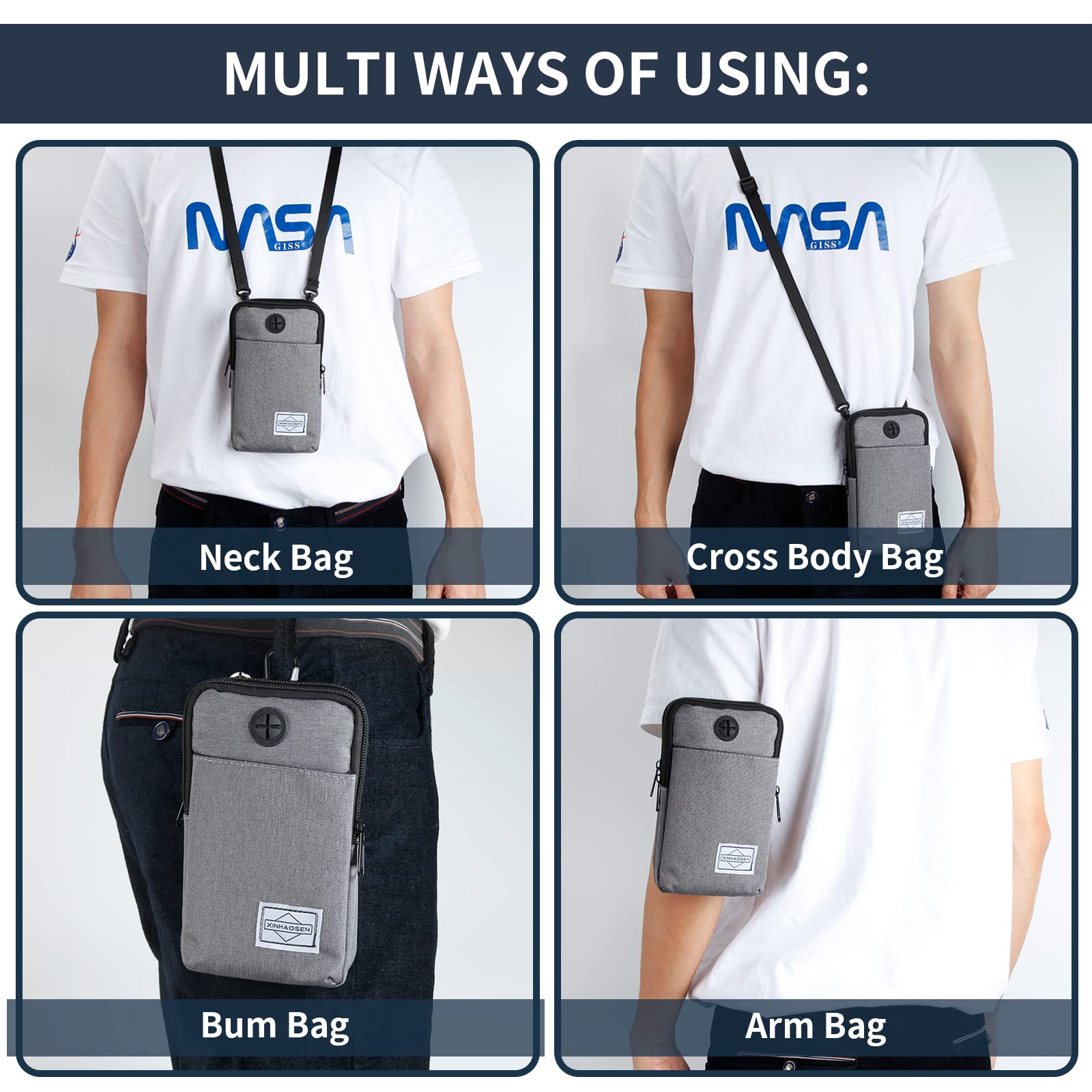 HOTEMIA - Bolso bandolera para teléfono celular, bolsa de viaje con correa de hombro extraíble, Negro -, Una talla, Deportes