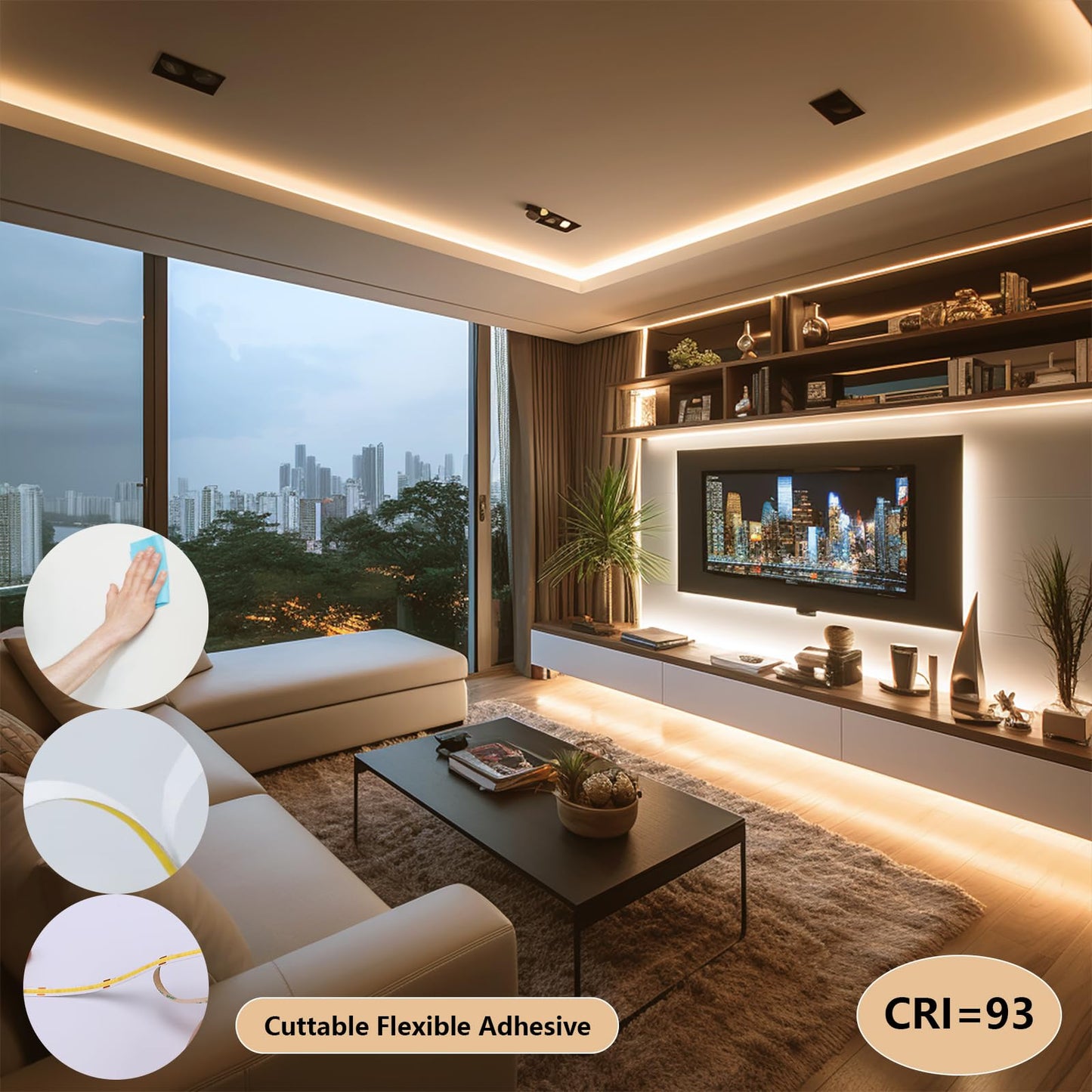 BENLUN Tira LED COB 24V 20 Metros (10 Metros x 2), 3000K Blanco Cálido Luces LED de Interior, 11W/M CRI 93 Luz de LED Adhesiva con Transformador para Habitacion, Techo, Cocina, Gaming