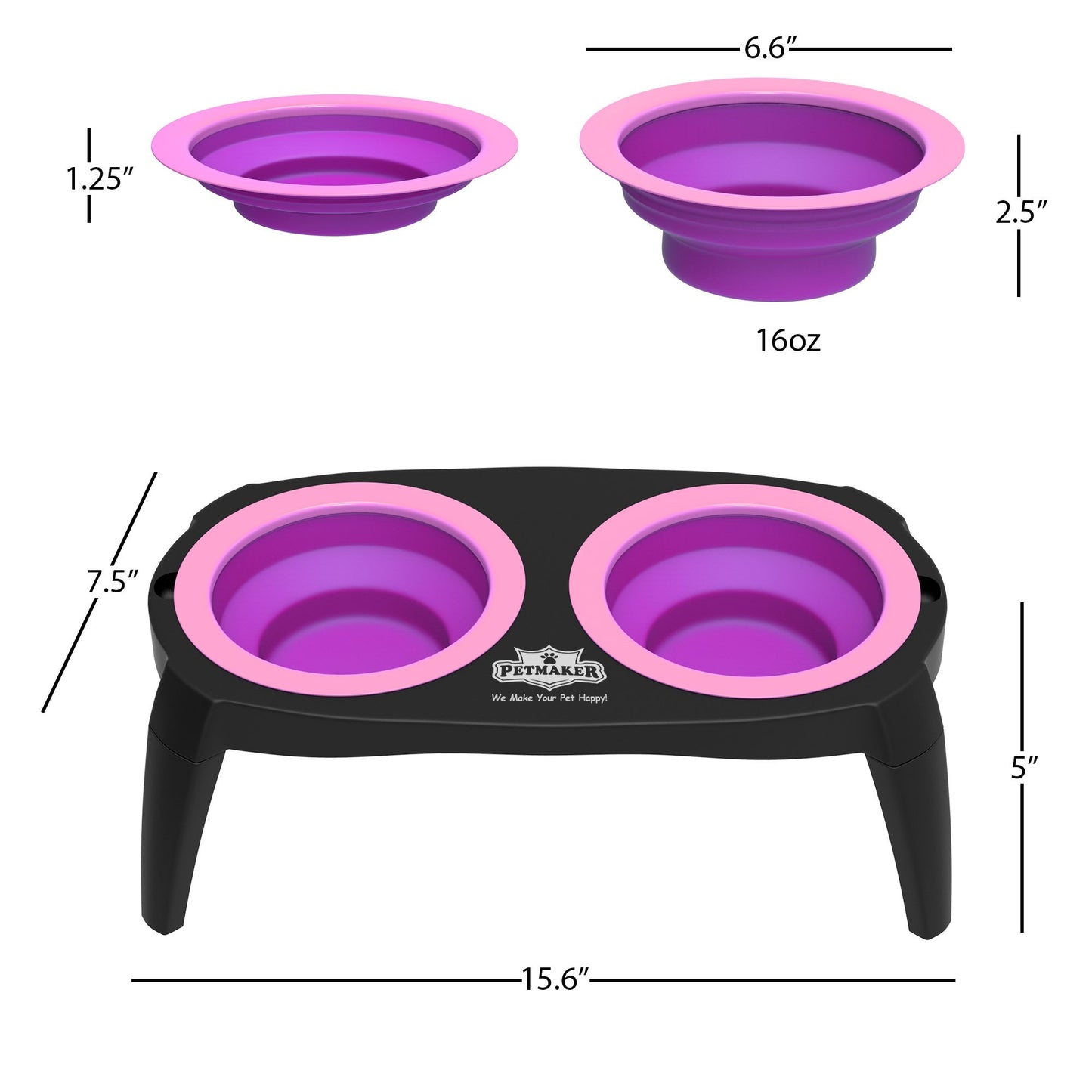 Comederos Elevados Petmaker Plata 16 Oz con Base Antideslizante