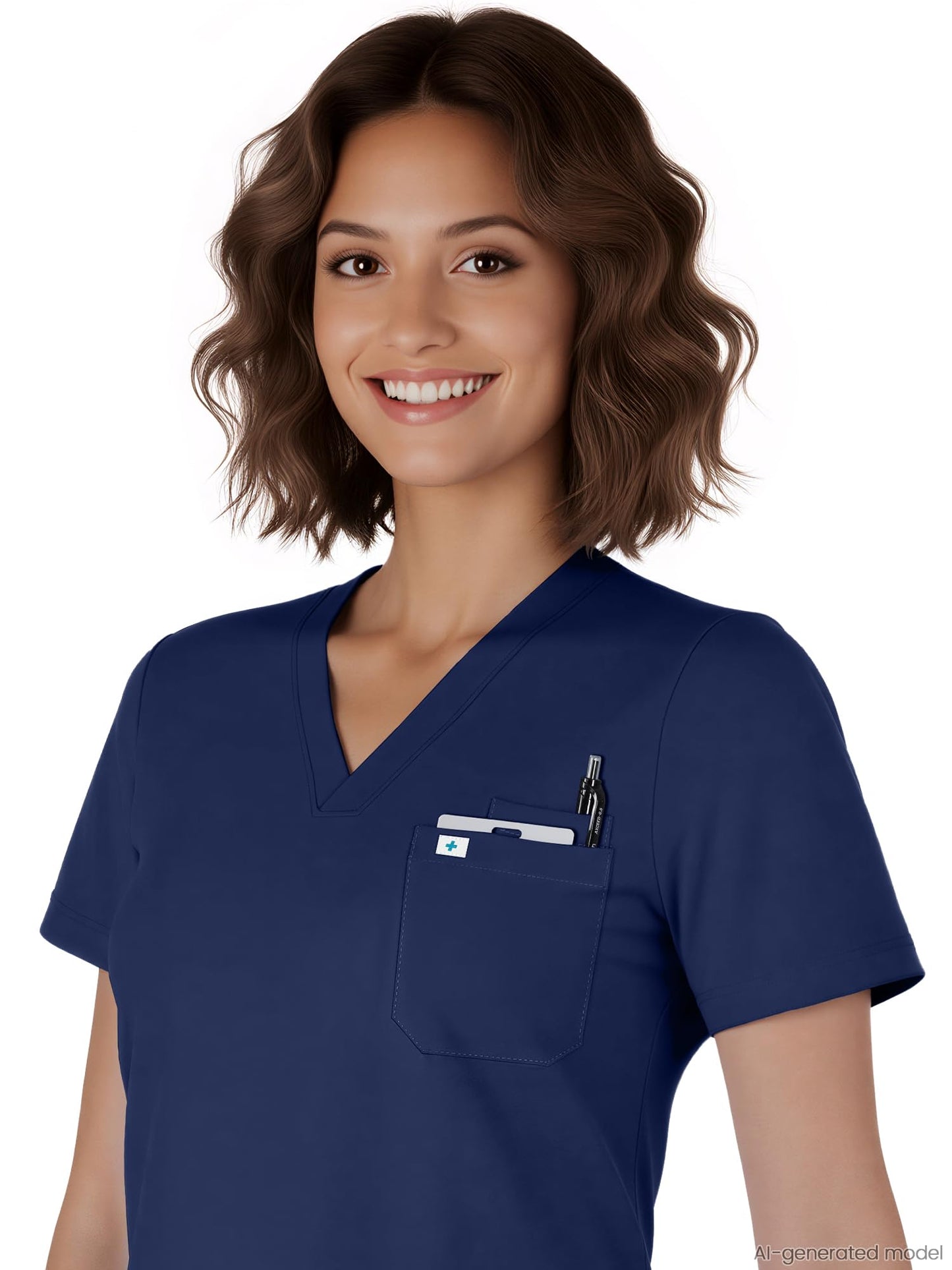 Eadflie Conjunto de uniforme médico para mujer: top con cuello en V y pantalón tipo jogger con 5 bolsillos, tejido elástico suave, aberturas laterales (azul marino/M).