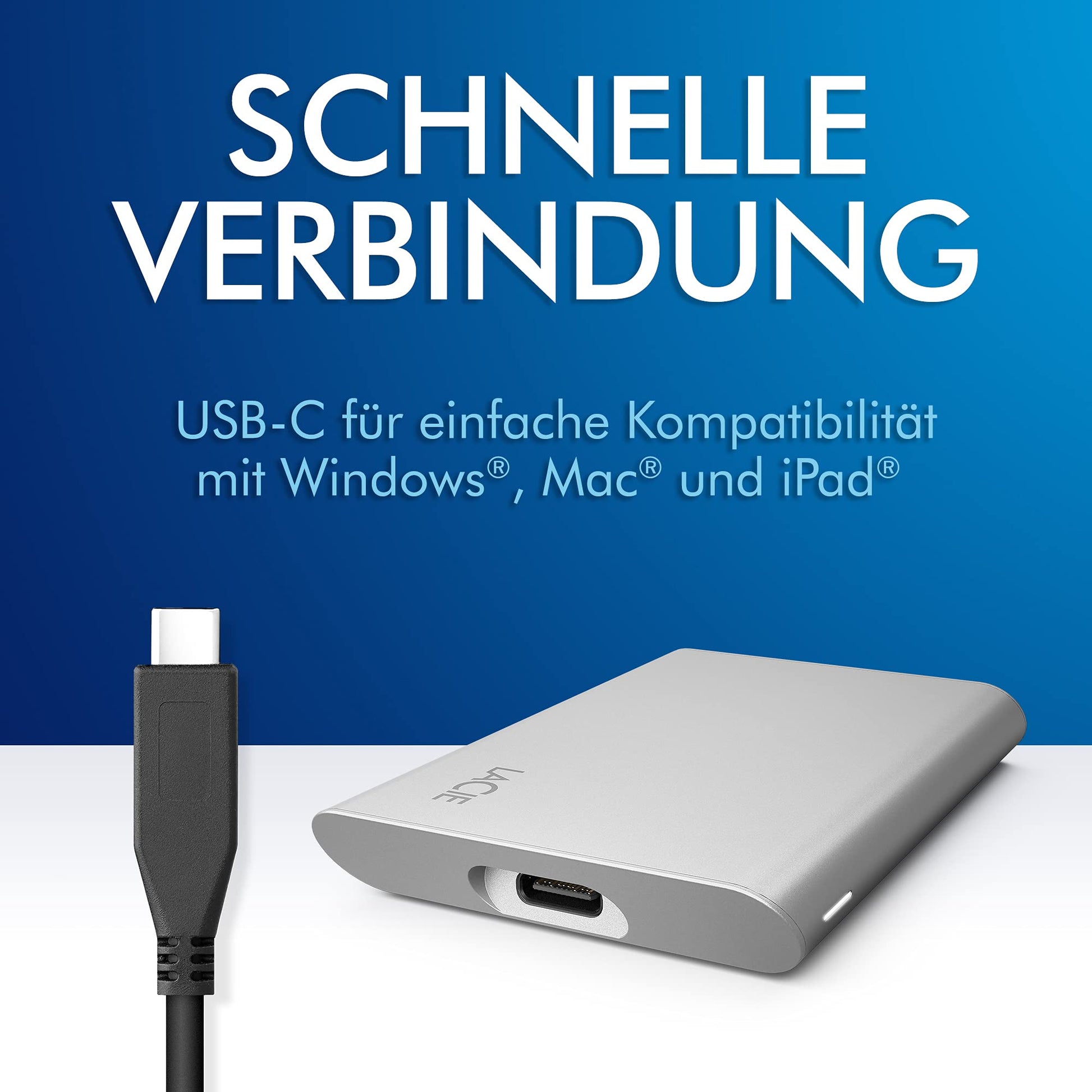 LaCie Unidad de Estado sólido Externa portátil SSD de 1 TB - USB-C, USB 3.2 Gen 2, velocidades de hasta 1050 MB/s, Moon Silver, para Mac PC y iPad, con Servicios de Rescate (STKS1000400)