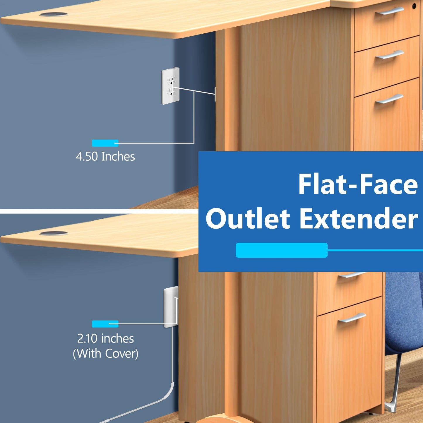 LIDER Extensor de toma protegido contra sobretensiones, tira de alimentación de 4 tomas, USB tipo A de 21 W y 2 puertos USB tipo C, enchufe de placa de pared ultrafino con extensor de cable, cara