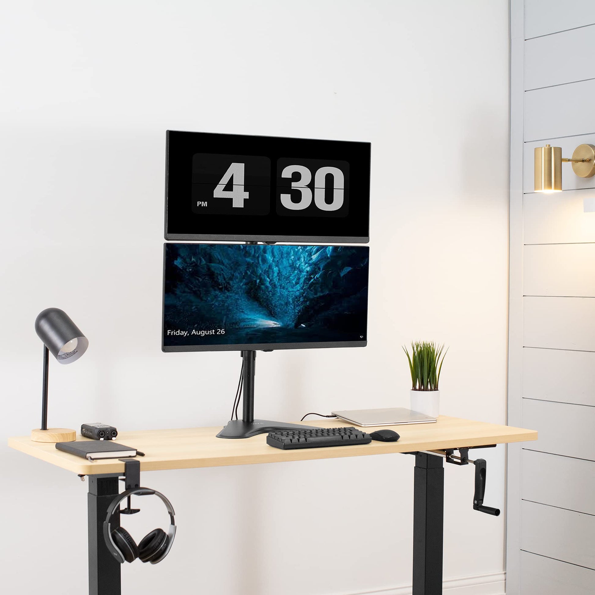 Soporte de Escritorio VIVO Negro con Soporte Dual para Monitor LCD