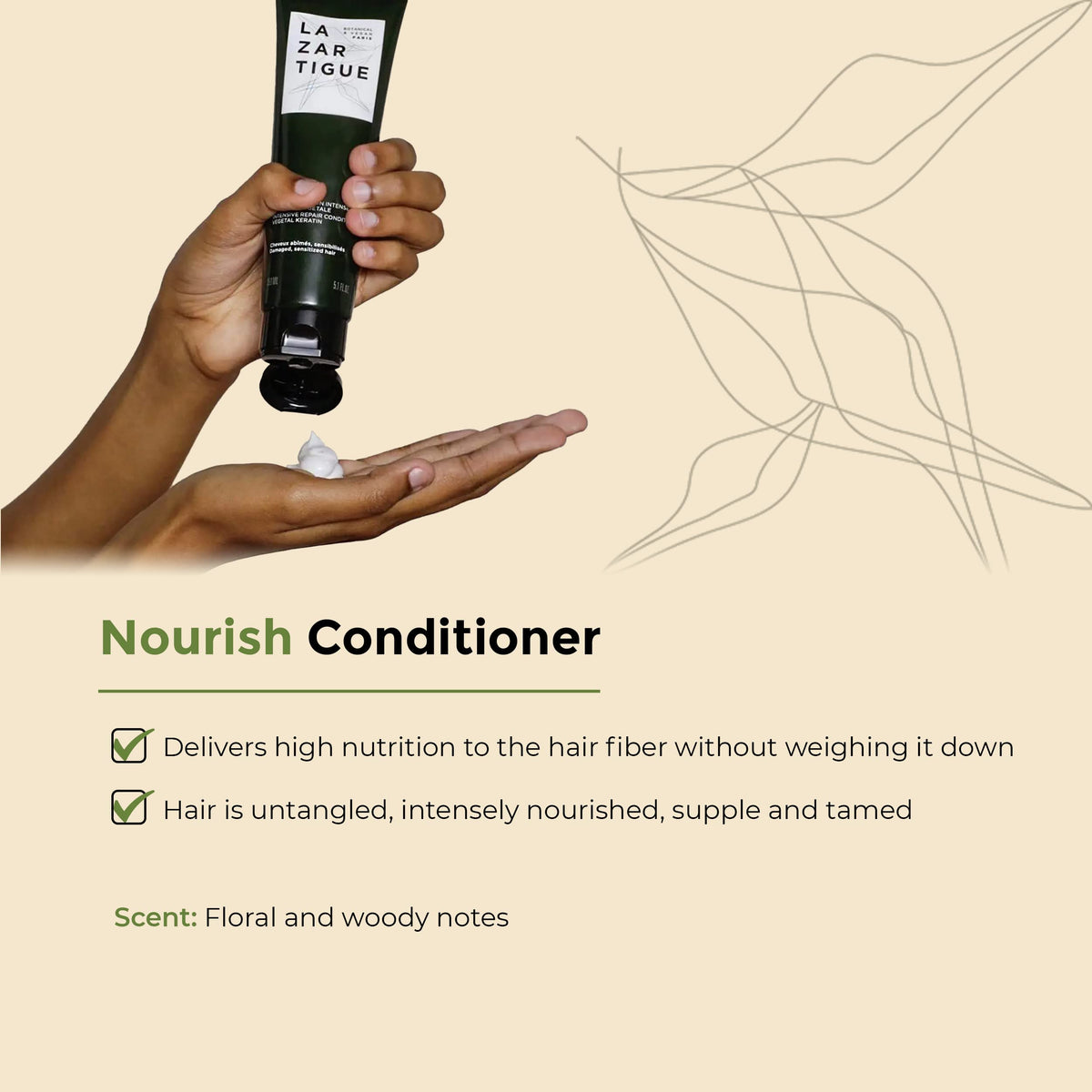 Lazartigue Nourish Acondicionador Nutritivo I Hidrata profundamente el cabello I Manteca de karité y babasú y aceite de coco I Cabello seco y grueso I 150 ml