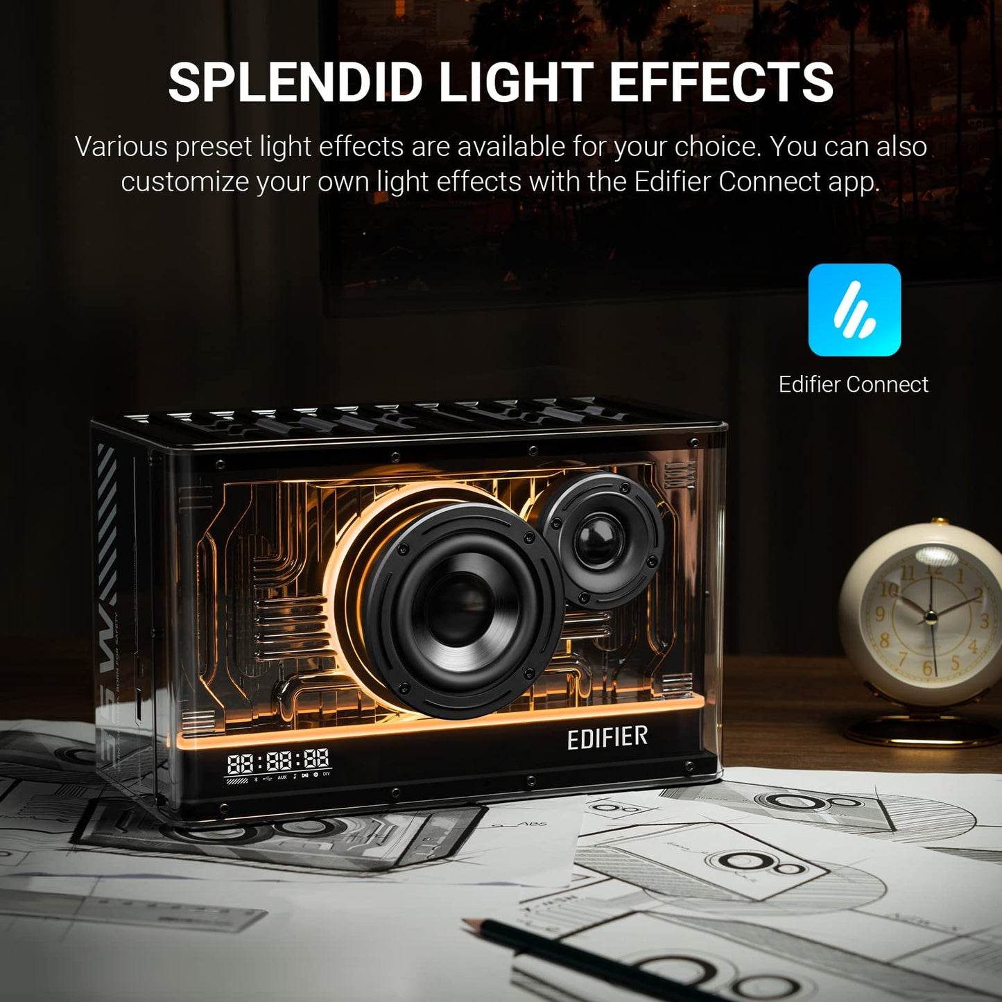 Edifier QD35 - Altavoz Bluetooth de Mesa, Audio de Alta resolución y Audio de Alta resolución inalámbrico Certificado para computadora, Carga ultrarrápida GAN de 35 W, Efectos de luz espléndidos