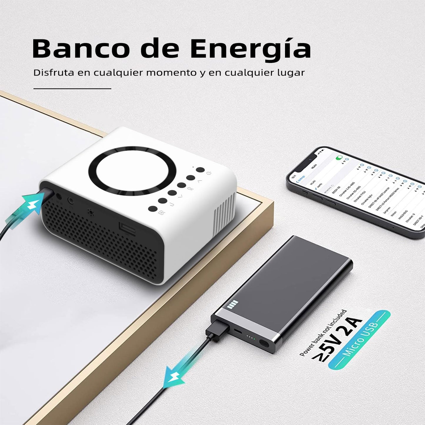 Mini Proyector Portátil ZVXCABV Blanco 1080P Wifi para Celular 250ASIN Compatible con Airplay y Miracast