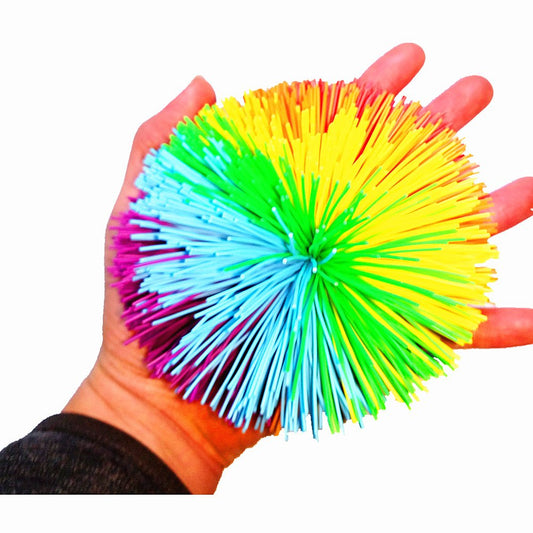 Bola grande de silicona con cuerda de arco iris de 4.5 pulgadas, bola esponjosa, bola de estrés de overol (arco iris)