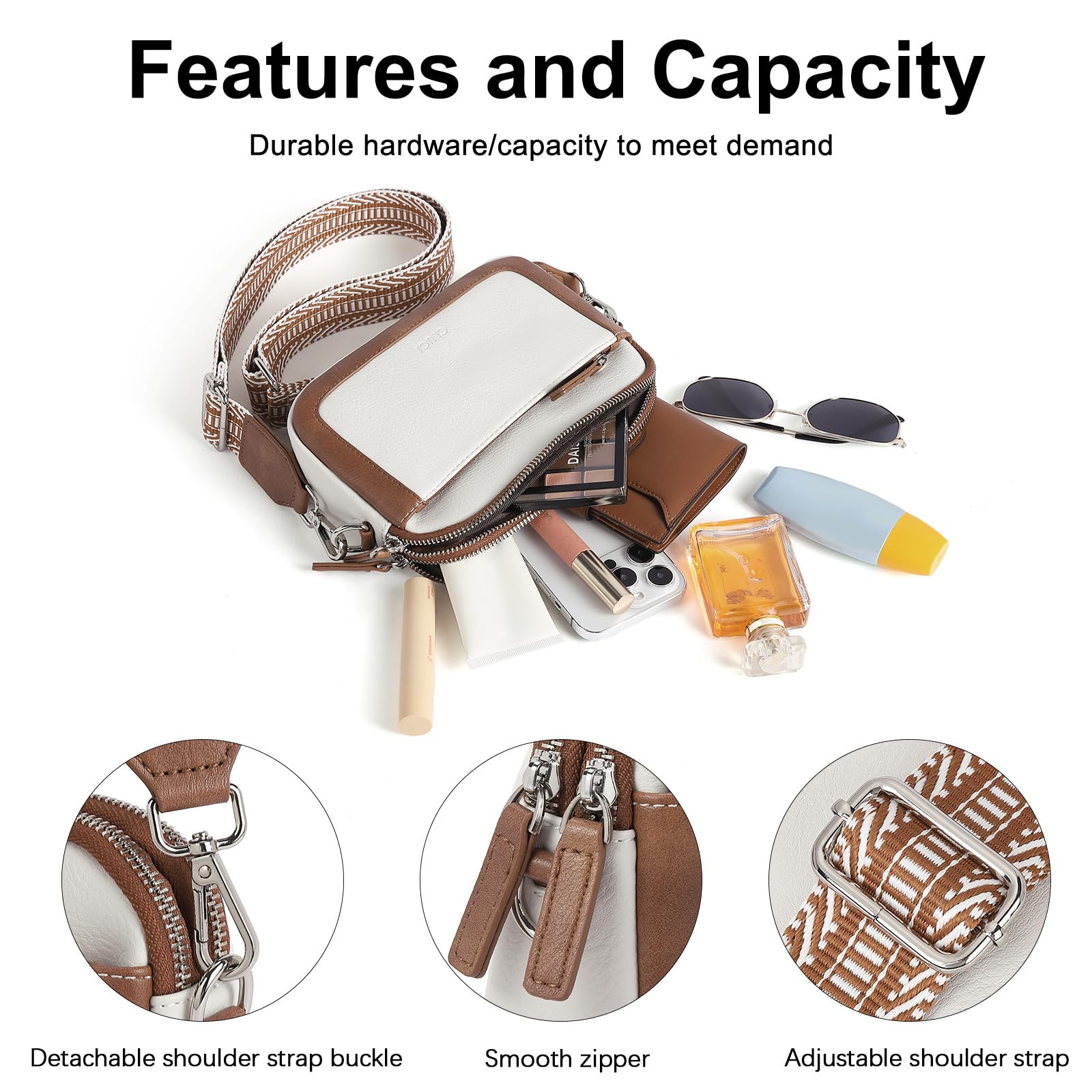 CLUCI - Riñonera para mujer, mini bolso cruzado en todas partes, correa ajustable, piel vegana, riñonera para mujer, E-1 Beige, Pequeño, Riñonera