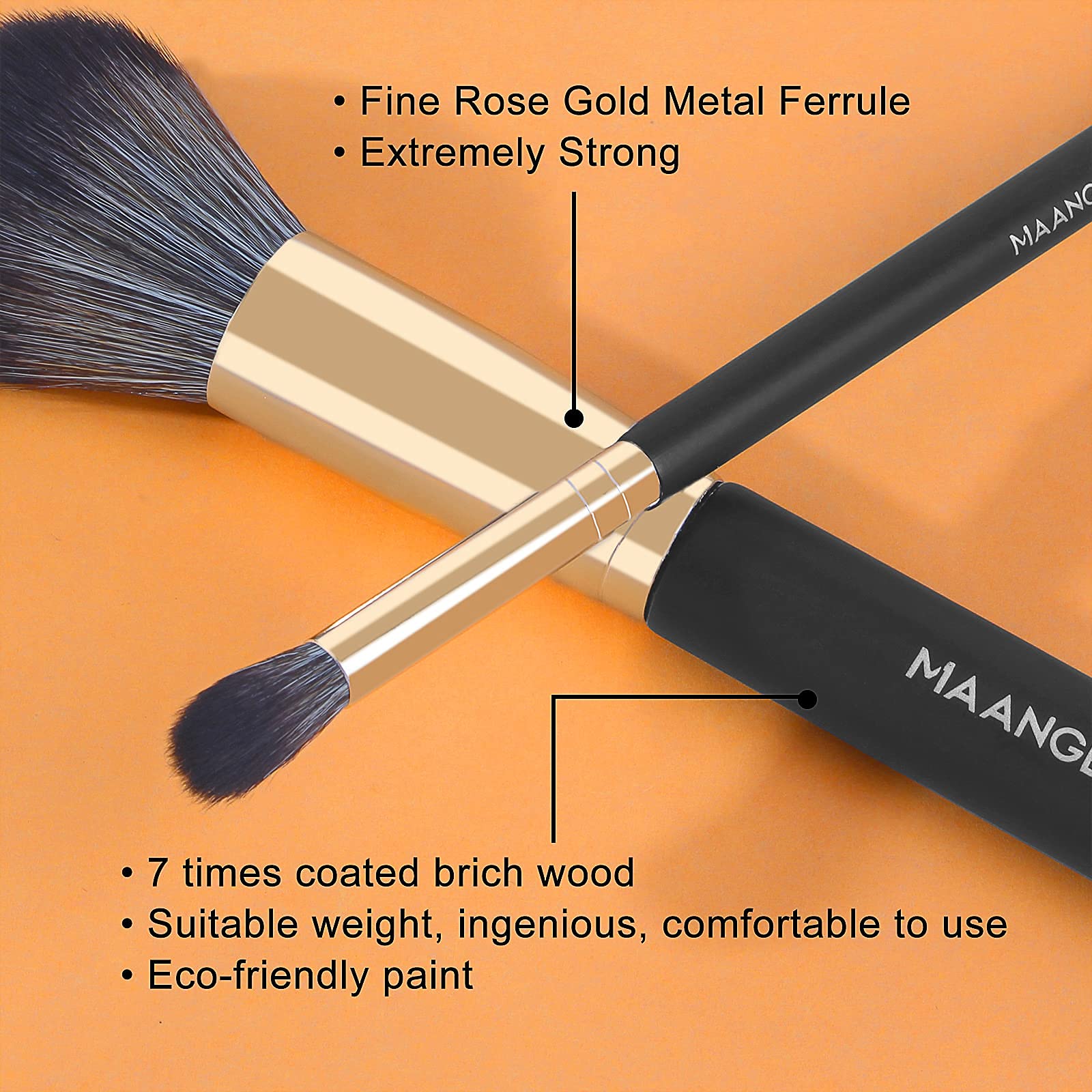 Brochas de Maquillaje Set 10 PCs Profesional Kit de Pinceles de Maquillaje Kabuki Sombra de Ojos Brocha Maquillaje con Esponja de Maquillaje (oro negro)