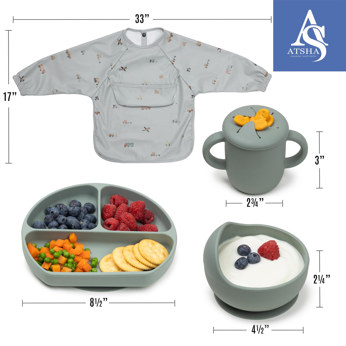 Juego de alimentación de bebé de silicona, 19 piezas de suministros de destete LED para bebé, incluye plato de silicona para bebé con cubierta, taza para beber, 3 juegos de tenedores, tetter de