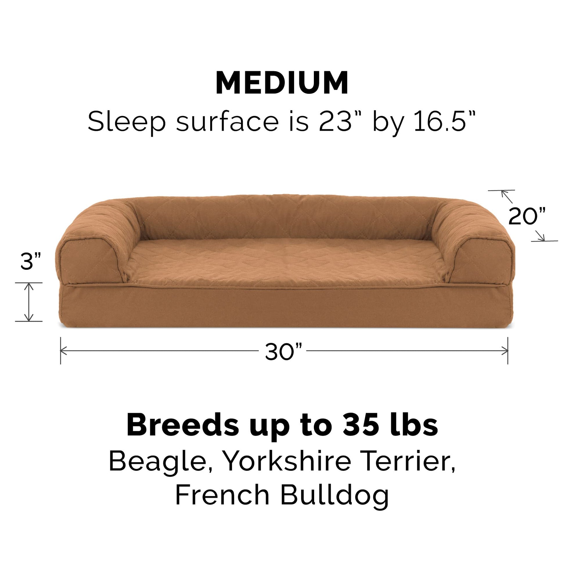 Furhaven Pet - Cama para perros | Gel refrescante, espuma viscoelástica, acolchada, tipo sofá, cama para perros y gatos, marrón tostado, mediana