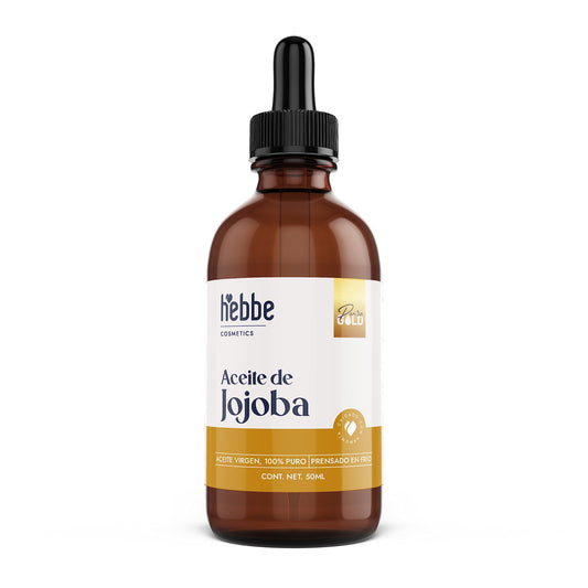 HEBBE - ACEITE DE JOJOBA | Fortalece Cabello Quebradizo | Hidrata Piel Mixta o Grasa | Propiedades Acondicionadoras | 50 ml | Regula Producción de Sebo | Orgánico y Sin Sulfatos | Perfecto para Masajes Corporales