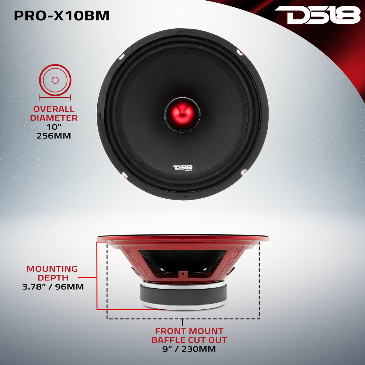 Altavoz Midrange DS18 Pro Rojo con Potencia Máxima Bullet