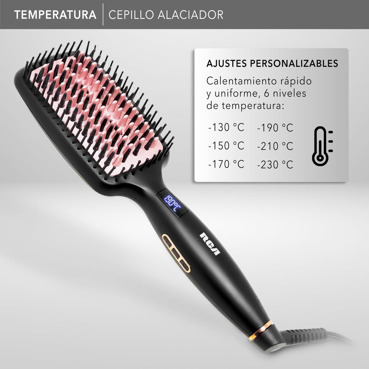 Cepillo Alaciador RCA Cerámica con Cerdas de Silicona y Nylon Profesional