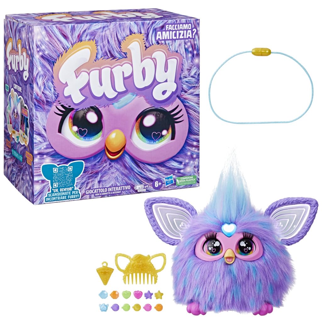 Peluche Electrónico Furby Púrpura Interactivo con Accesorios de Moda para Niños y Niñas
