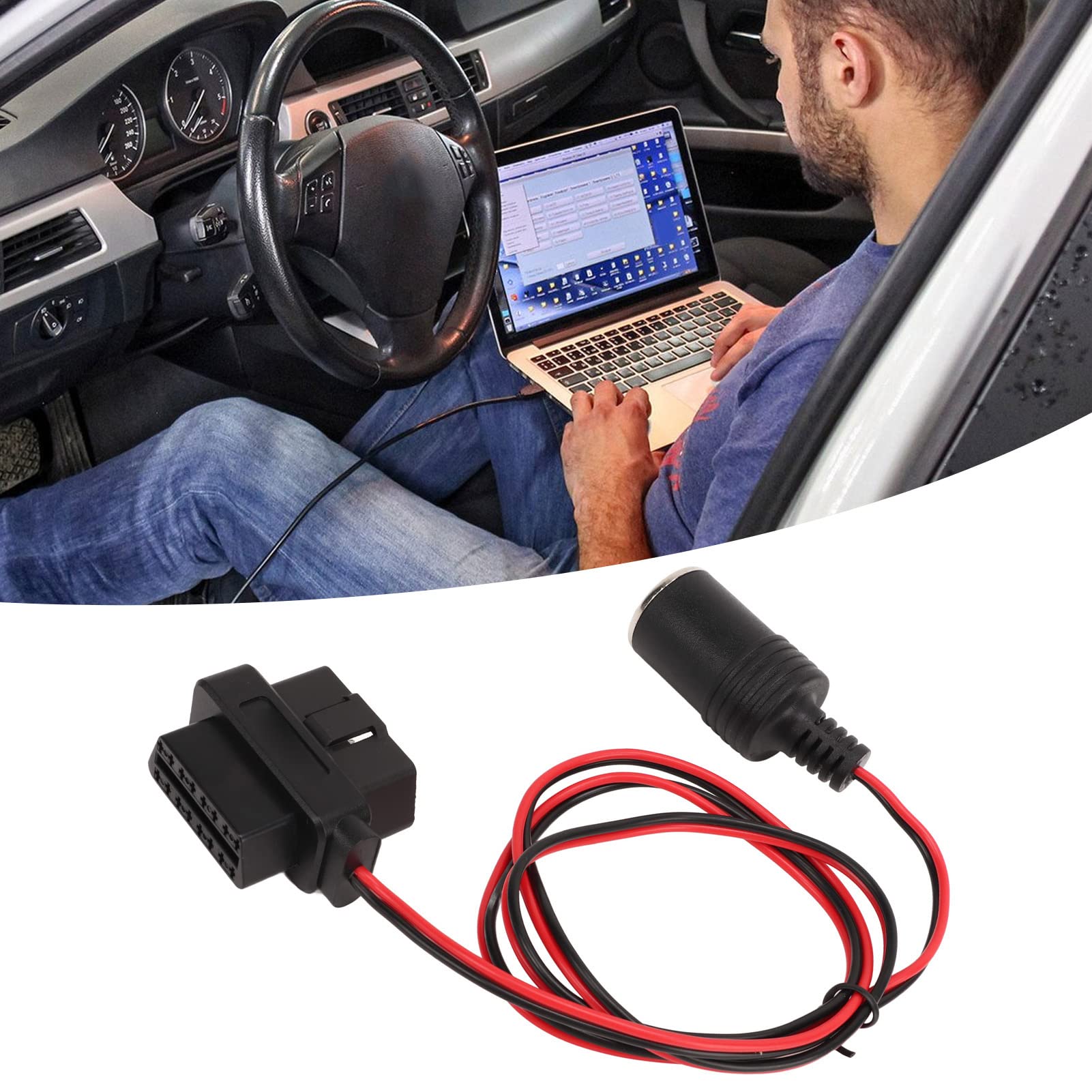 Cable de enchufe para encendedor de cigarrillos,Adaptador de enchufe para encendedor de cigarrillos OBD2, conector hembra con cabezal en T de 16 pines, cable de alimentación para automóviles con OBD