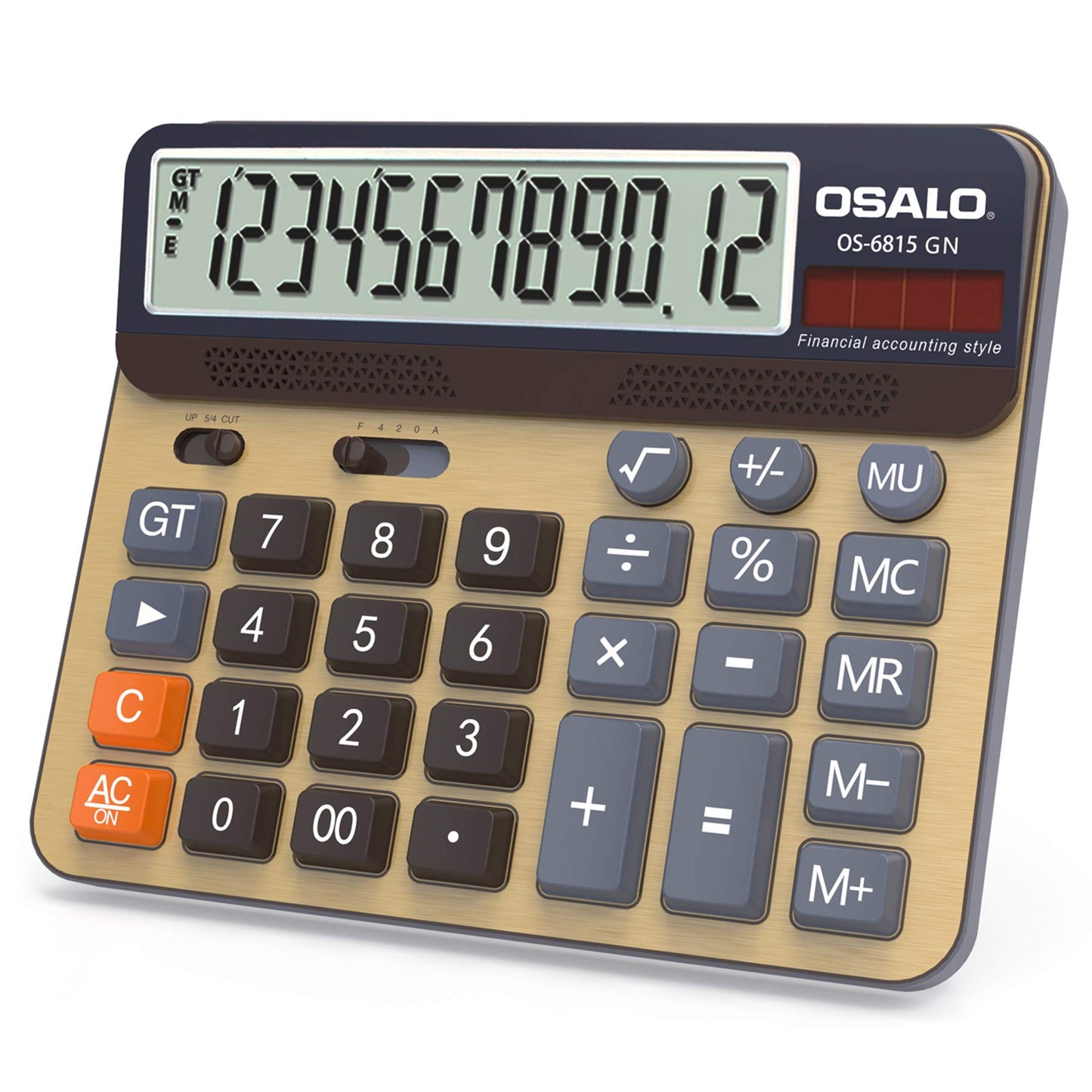 Calculadora de Escritorio Pantalla LCD Extra Grande de 5 Pulgadas Calculadora de Contabilidad de números Grandes de 12 dígitos con botón de Respuesta Gigante, para Office Business Home (OS-6815GN)