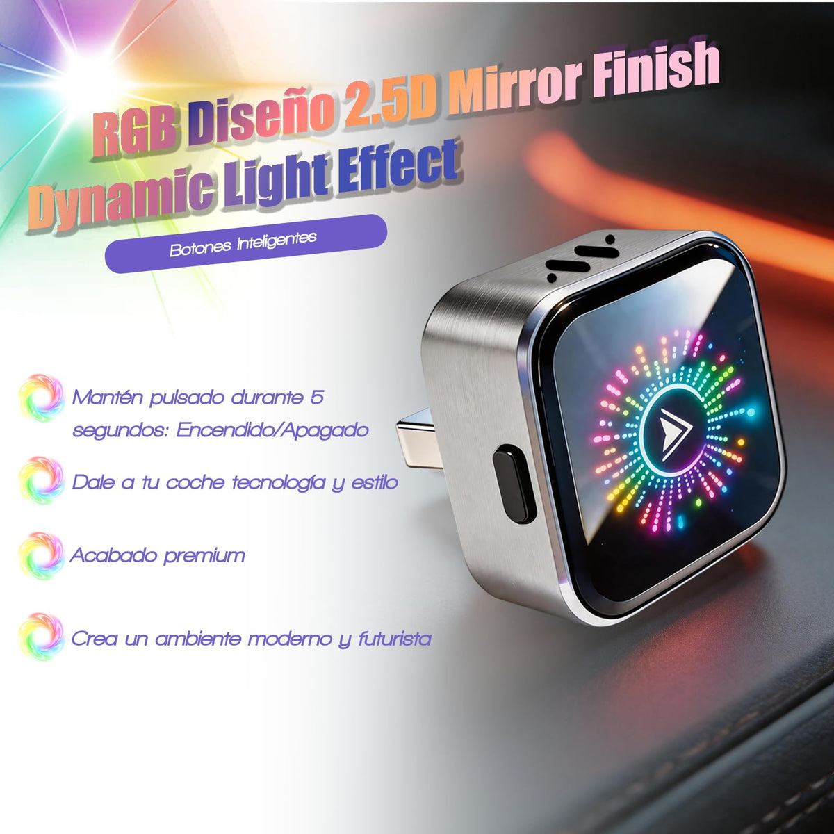 Adaptador Inalámbrico YIGANGBAO RGB Actualizable 2 en 1 para CarPlay y Android Auto