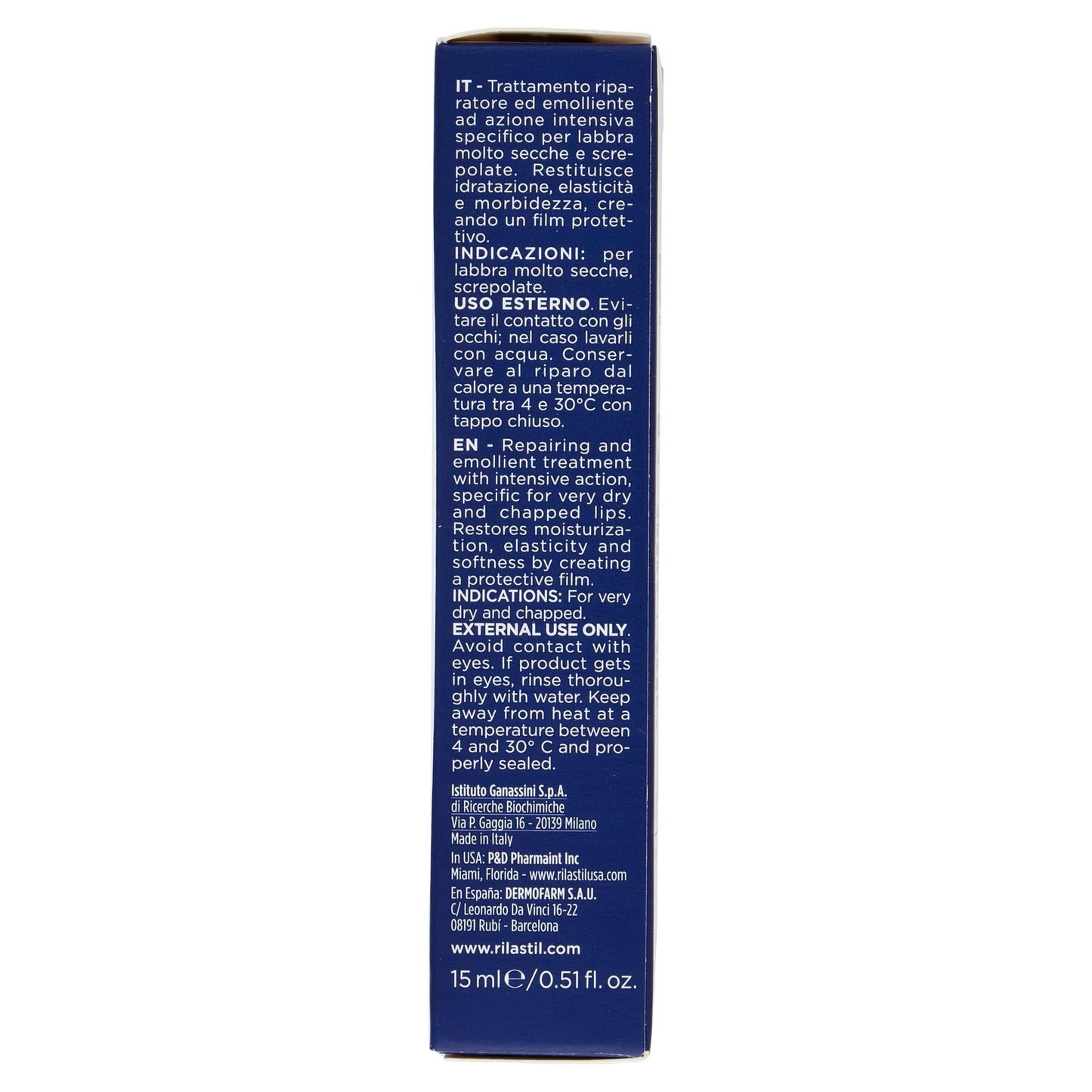 Rilastil Xerolact Bálsamo Labial Reparador con Manteca de Karité 15% para Labios Secos y Agrietados – Piel Sensible – 15 ml