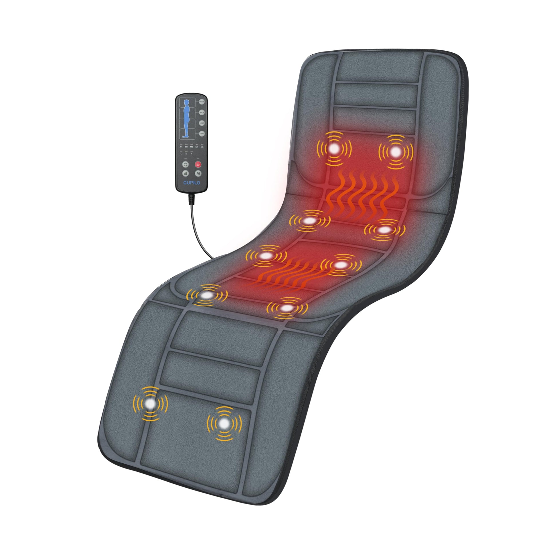 CuPiLo - Alfombrilla de masaje de cuerpo completo con 10 motores vibratorios, terapia de calor, negro, 53 x 6 x 17 pulgadas