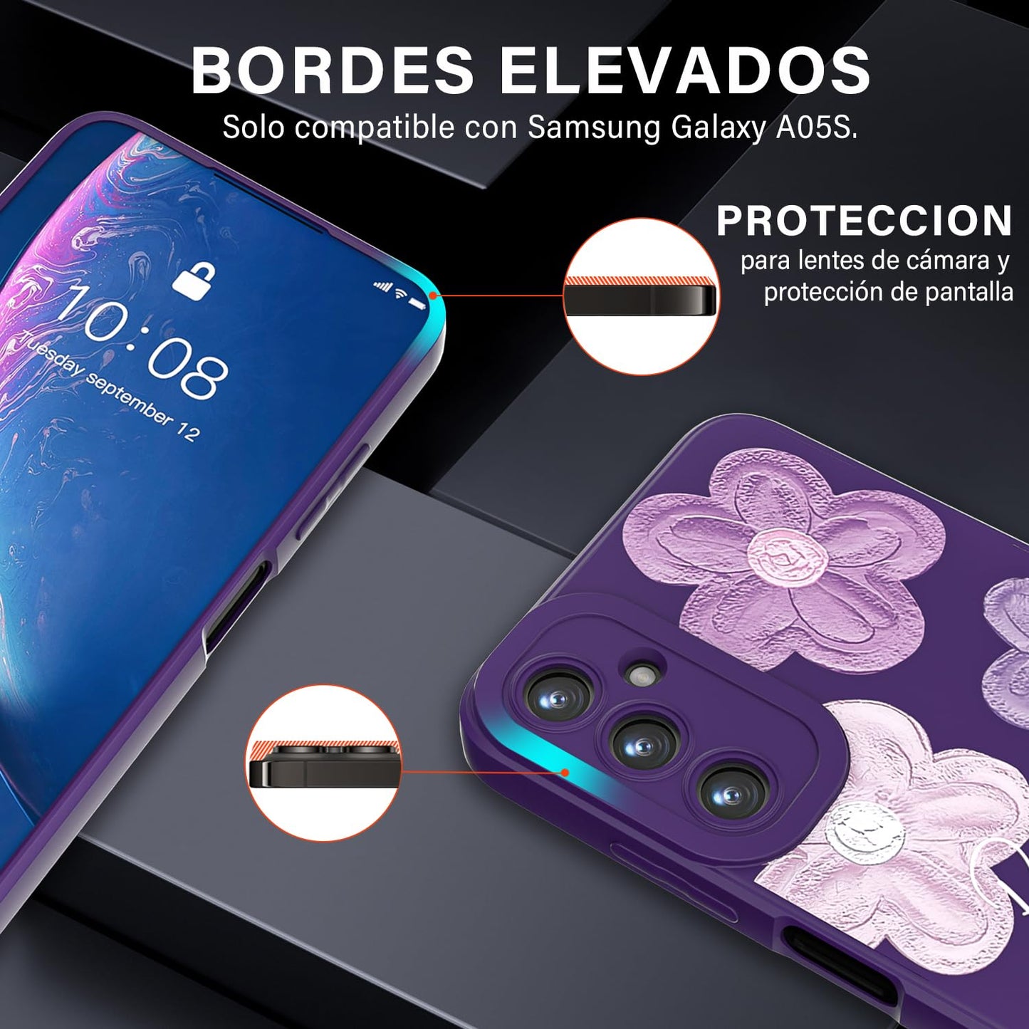 Threehao Funda para Samsung Galaxy A05S, Ultra Delgado Flexible Suave TPU Silicona Carcasa con Moda Aesthetic Dibujos Flores, Antigolpes Anti-arañazos Protectora Case para Samsung A05S