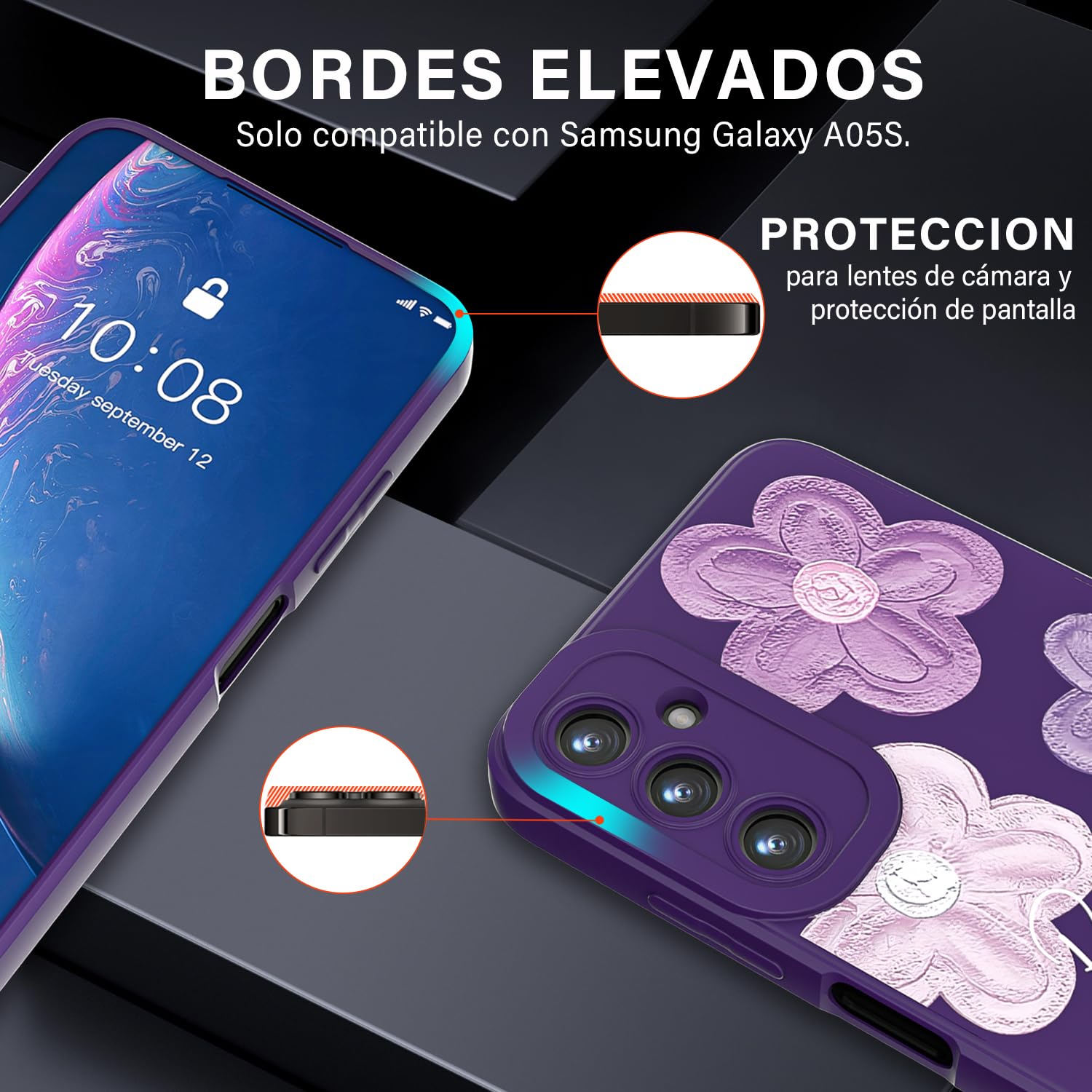 Threehao Funda para Samsung Galaxy A05S, Ultra Delgado Flexible Suave TPU Silicona Carcasa con Moda Aesthetic Dibujos Flores, Antigolpes Anti-arañazos Protectora Case para Samsung A05S