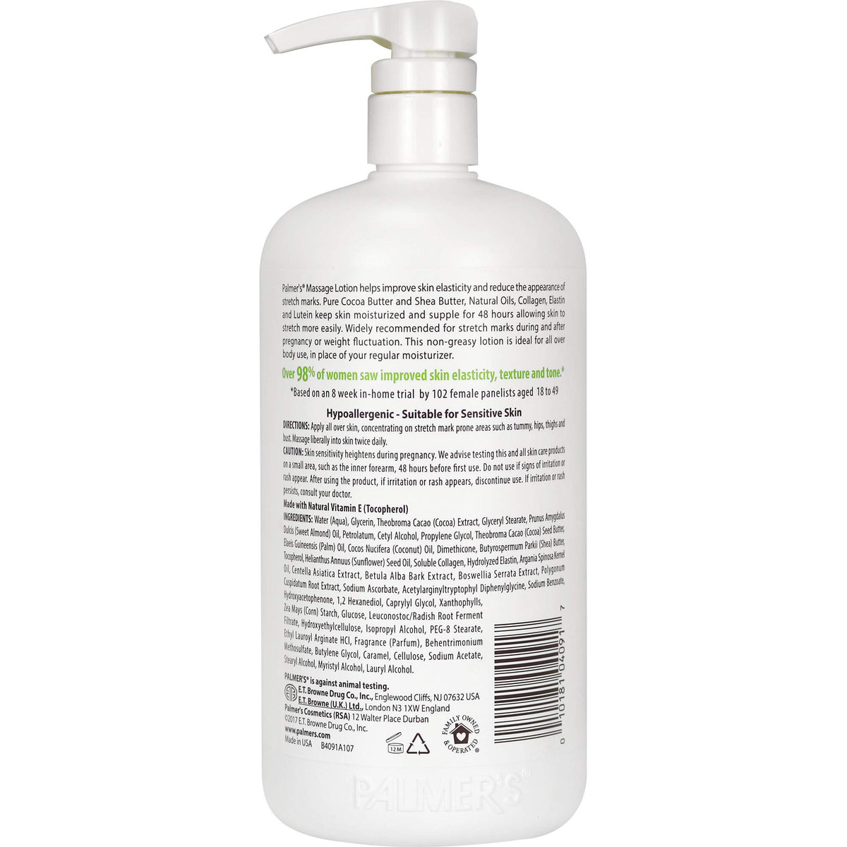 Palmer's Cocoa Butter Formula Loción de Masaje para las Estrías con Manteca de Cacao, Vitamina E, Colágeno, Elastina, Aceite de Argán y Manteca de Karité, 1 Litro
