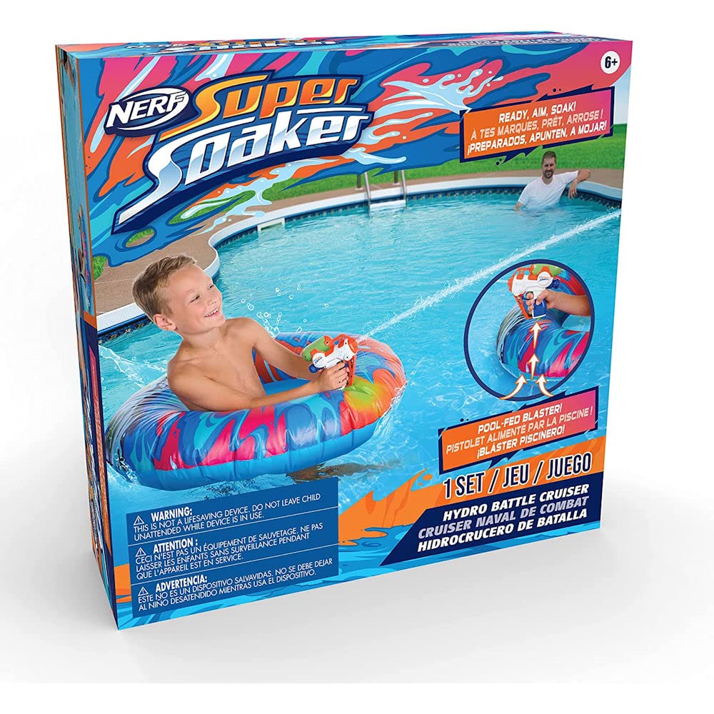 Flotador Inflable NERF Super Soaker Azul con Mega Water Blaster