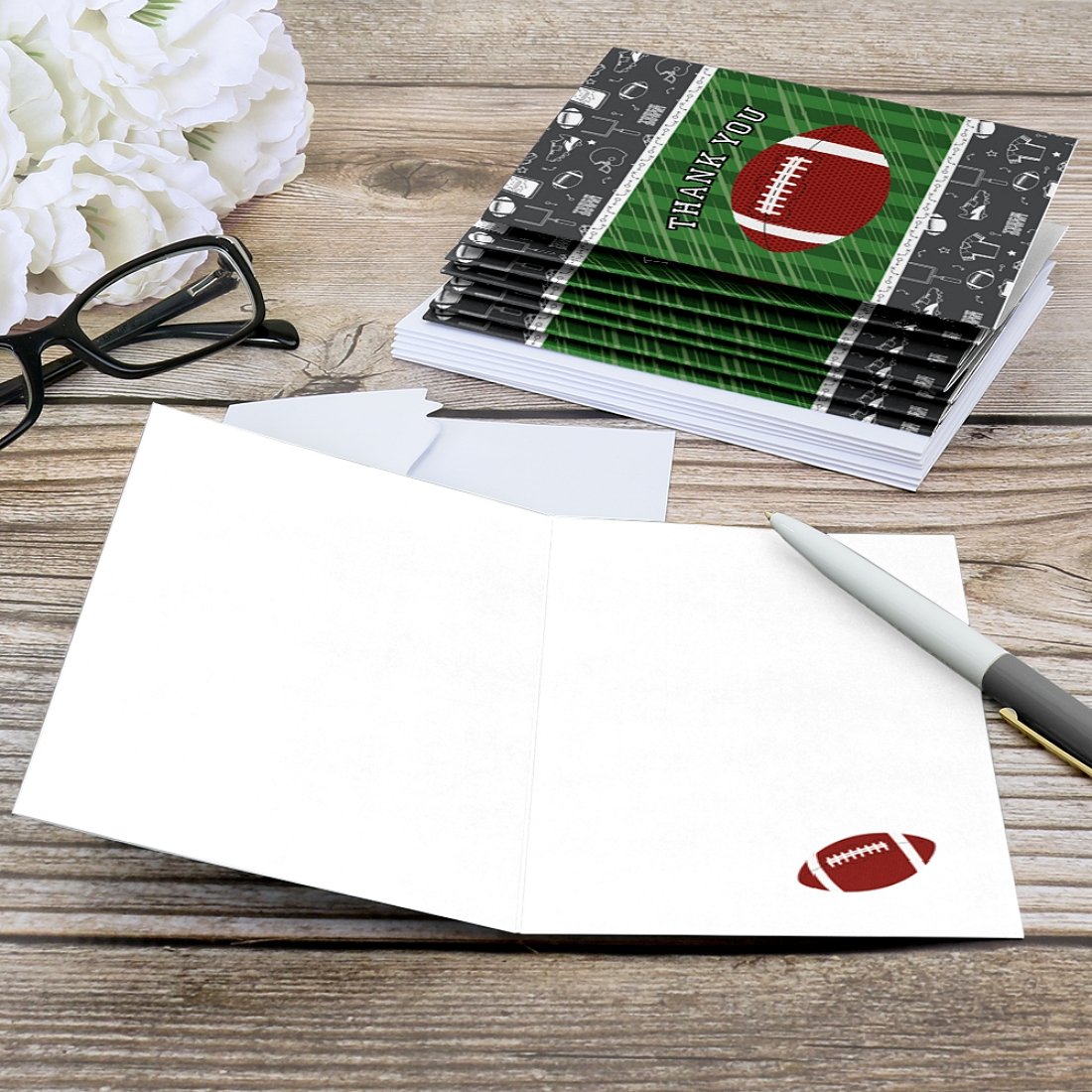 Big Dot of Happiness End Zone – Fútbol – Baby Shower o tarjetas de agradecimiento para fiesta de cumpleaños (8 unidades)