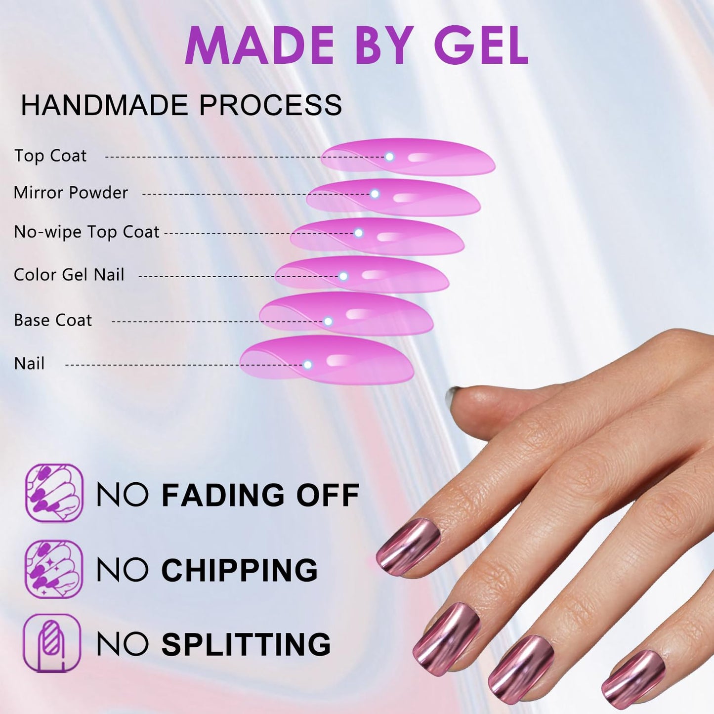 Sxvme Uñas Postizas Cuadradas Medianas Con Acabado Cromado Champán, Uñas Acrílicas Postizas Metálicas, Uñas Postizas De Metal Cromado Con Efecto Espejo, Uñas Postizas Ataúd Mediano Color Champán 0,04