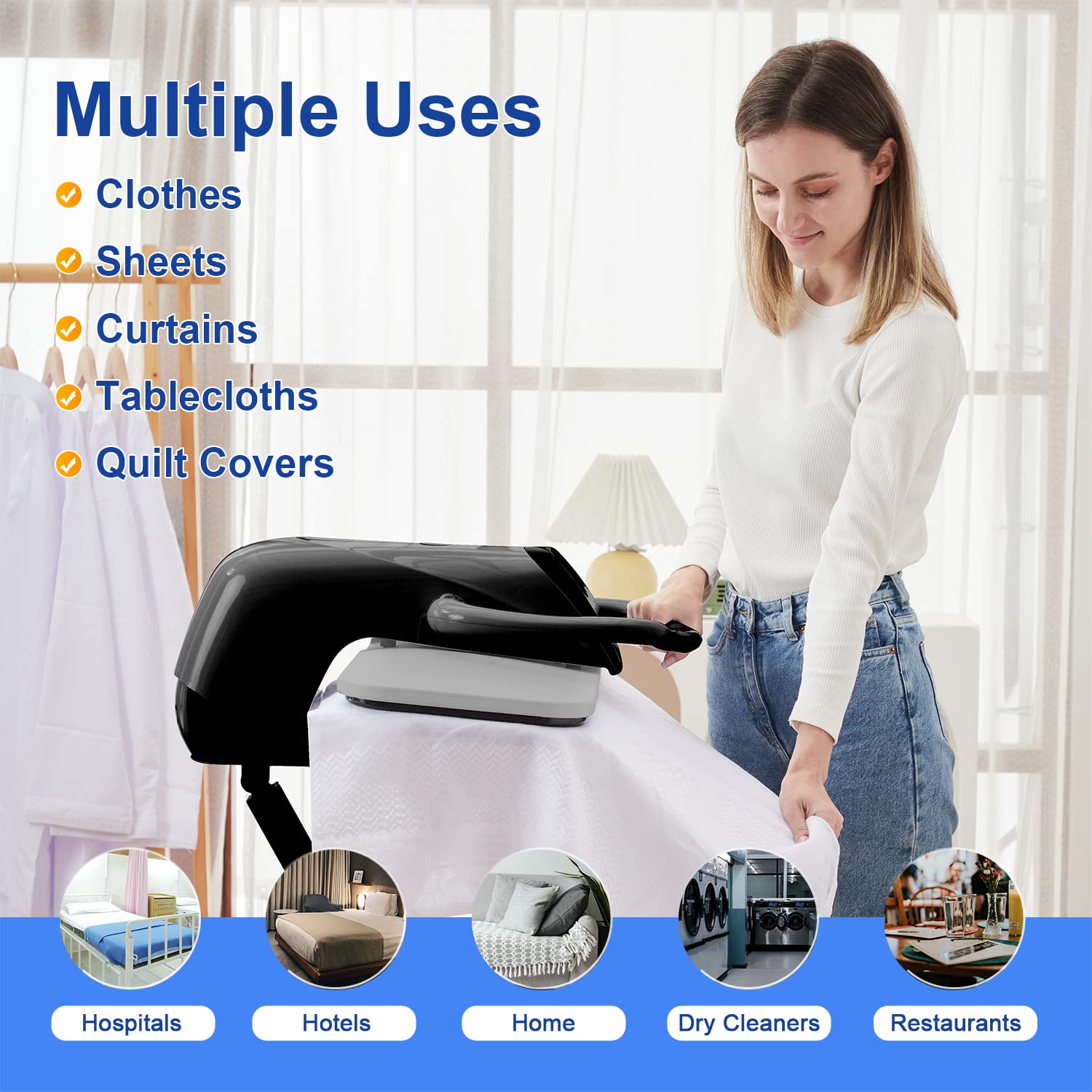 Prensa de Plancha de Vapor de 34 Pulgadas con Pantalla LED Táctil y 5 Ajustes de Tela
