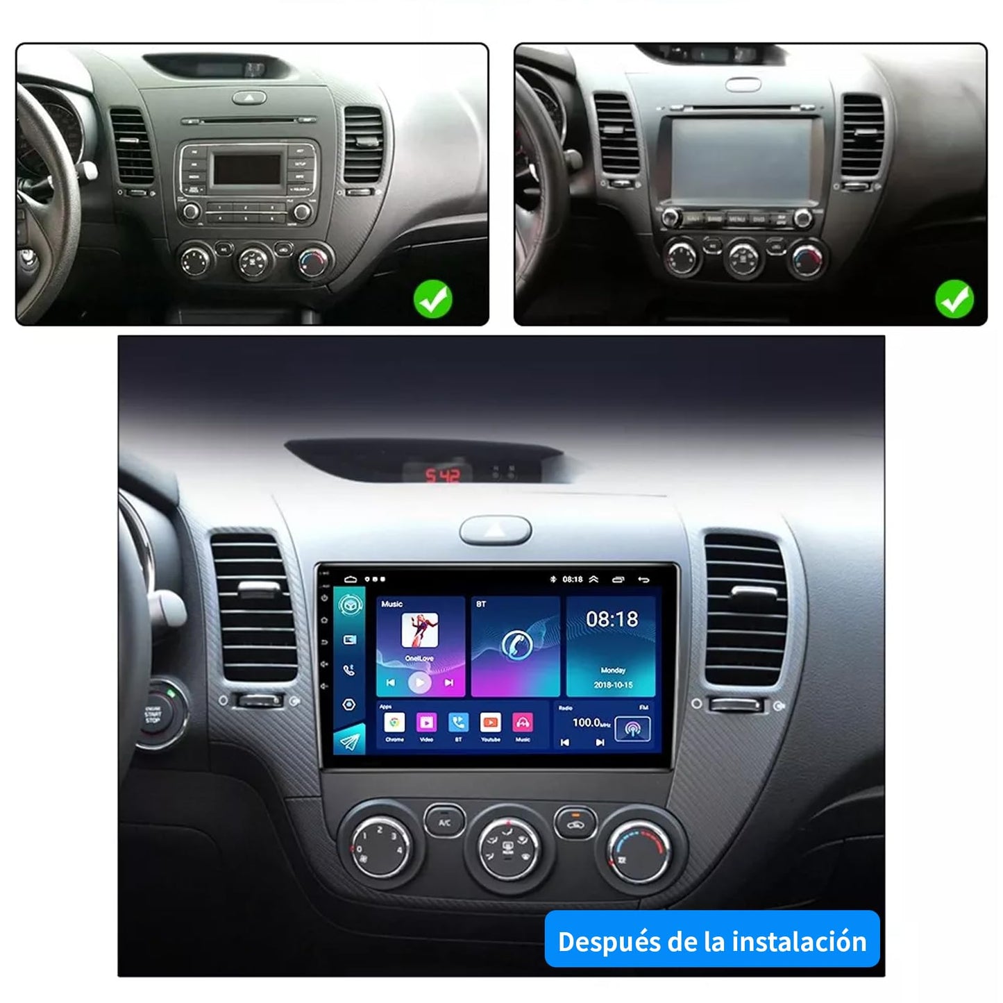 FINYQBET Estéreo para Auto Kia K3 Cerato Forte 2013-2018, Android 11 con CarPlay y Android Auto Inalámbrico, Pantalla Táctil de 9 Pulgadas, Compatible con Cámara de Reversa y Control de Volante